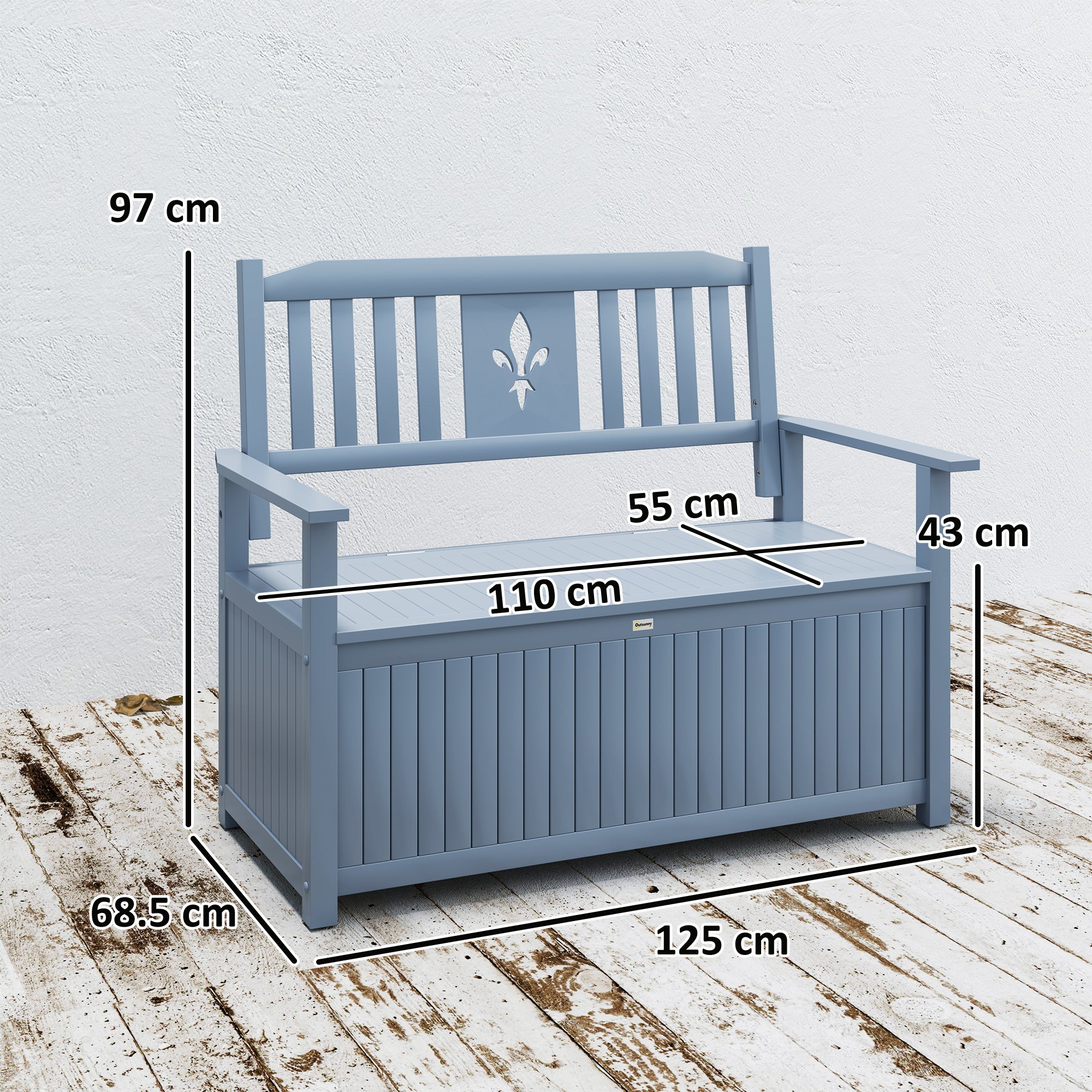 Outsunny Two-Seater Wooden Storage Bench - Grey - North Peak Garden Furniture