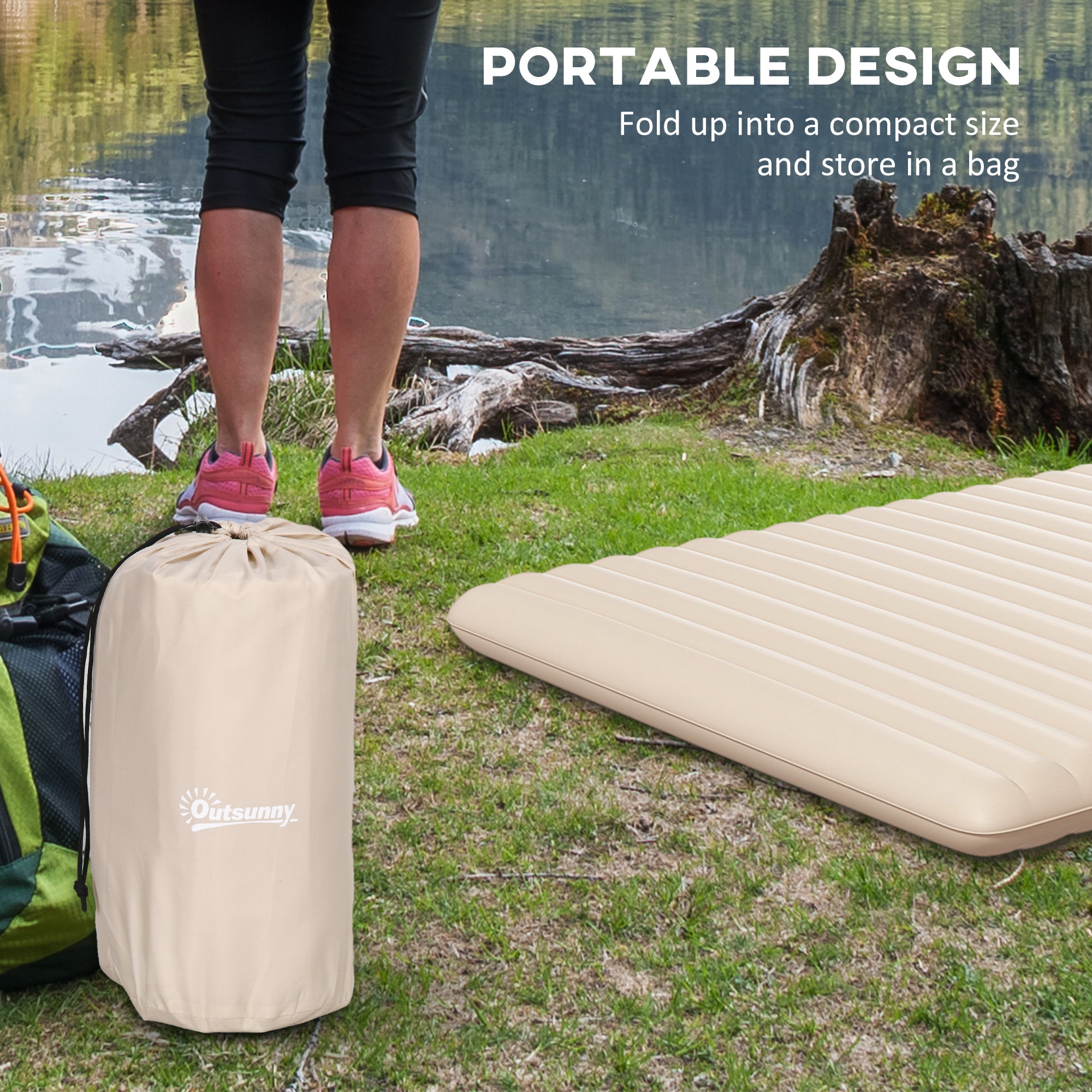 Outsunny Double Inflatable Mattress, with Built-In Pump - White - North Peak Garden Furniture