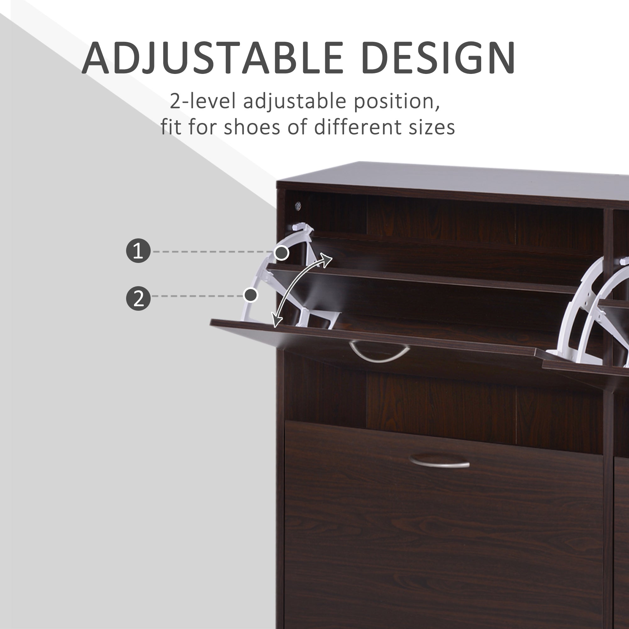 HOMCOM Wooden Modern Design 4 Drawer Shoes Cabinet Pull Down Shelf Storage Organiser Entrance Hallway Furniture - Dark Brown