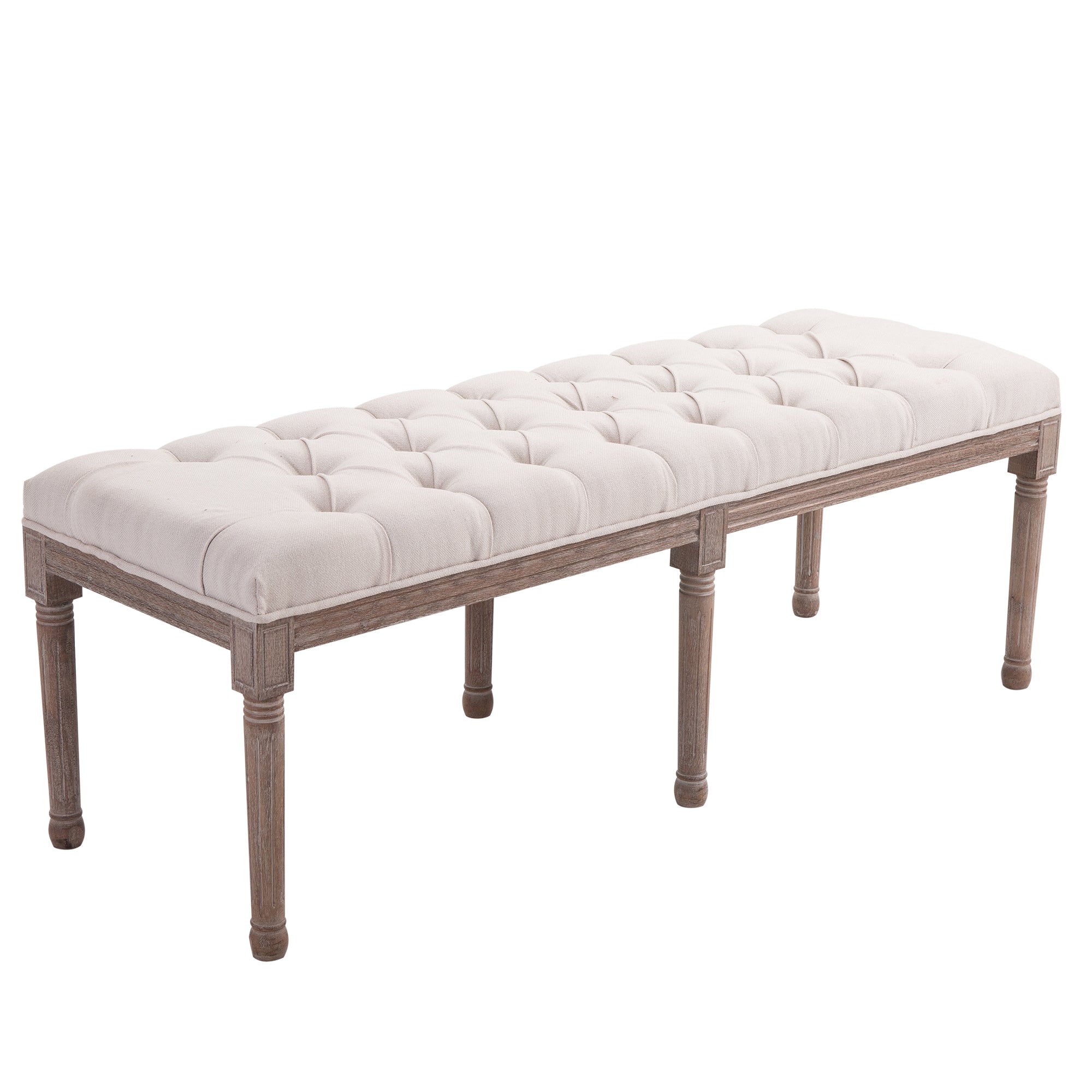 HOMCOM Bed End Side Chaise Lounge Sofa Stool Chic Button Tufted Window Hallway Seat Bench Wooden Leg Fabric Cover Padded Beige - North Peak Garden Furniture
