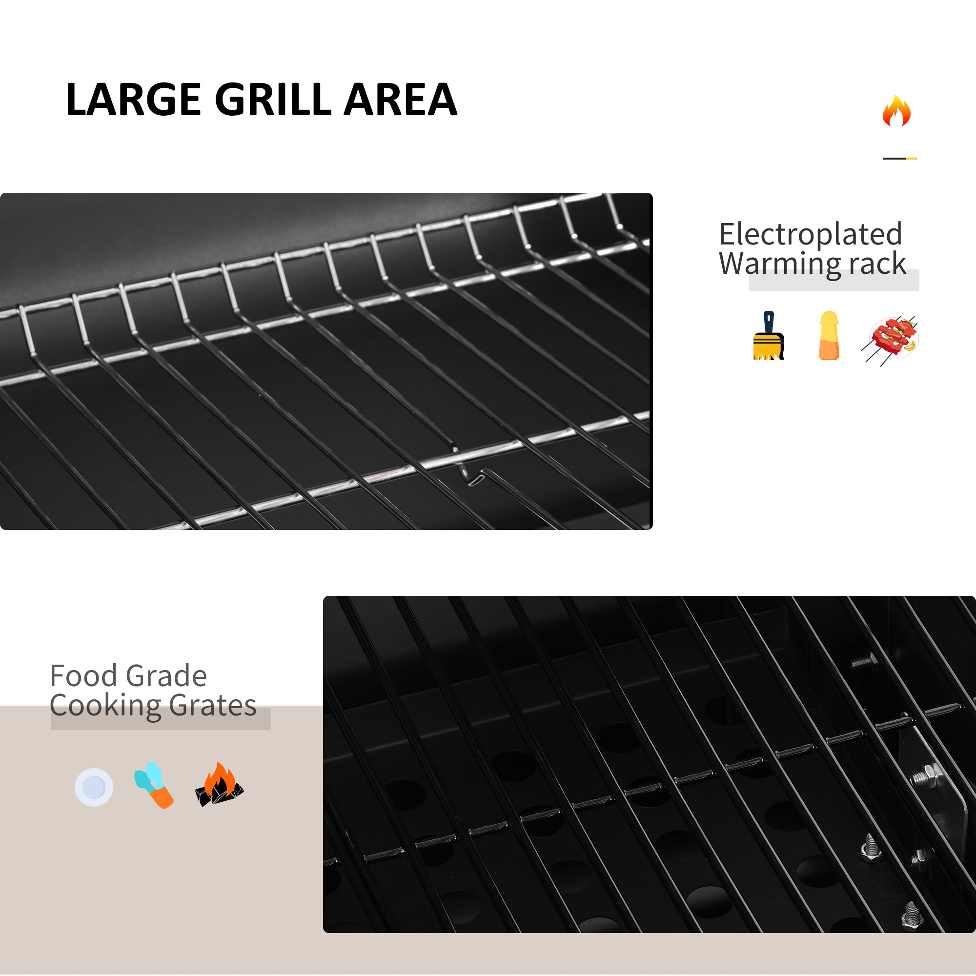 Outsunny Charcoal Grill BBQ Trolley with Adjustable Charcoal Grate, Garden Metal Smoker Barbecue with Shelf, Side Table, Wheels, Built-in Thermometer, Bottle Opener - North Peak Garden Furniture