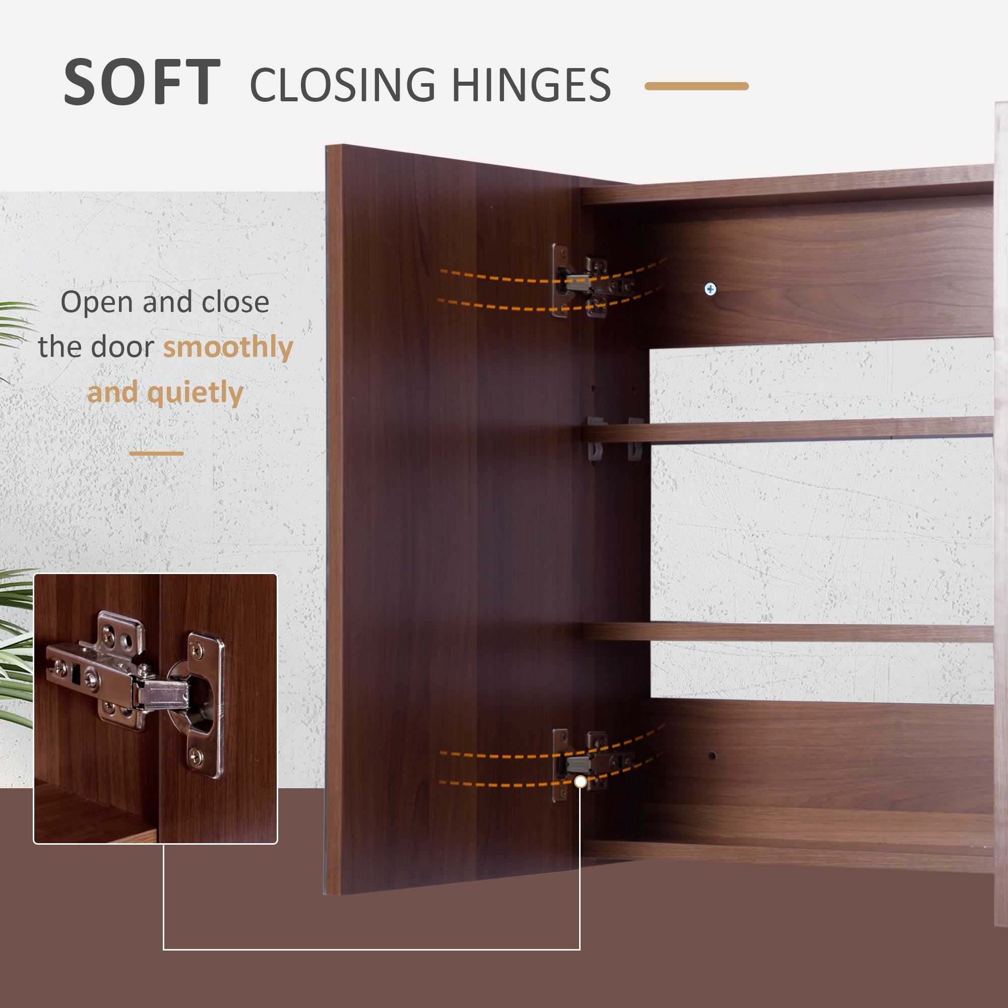 kleankin Double Door Bathroom Mirror Cabinet, Wall Mounted Bathroom Storage Cabinet, Soft Closing, 63L x 60Hcm - North Peak Garden Furniture