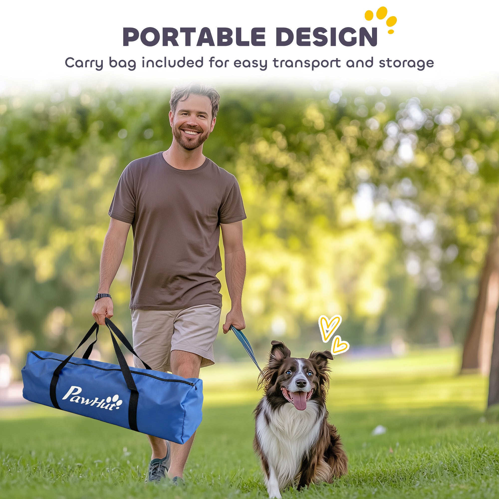 PawHut Dog Agility Equipment, 8PCS Agility Training Set with Tunnel, Weave Poles, Adjustable Hurdles, Jump Ring