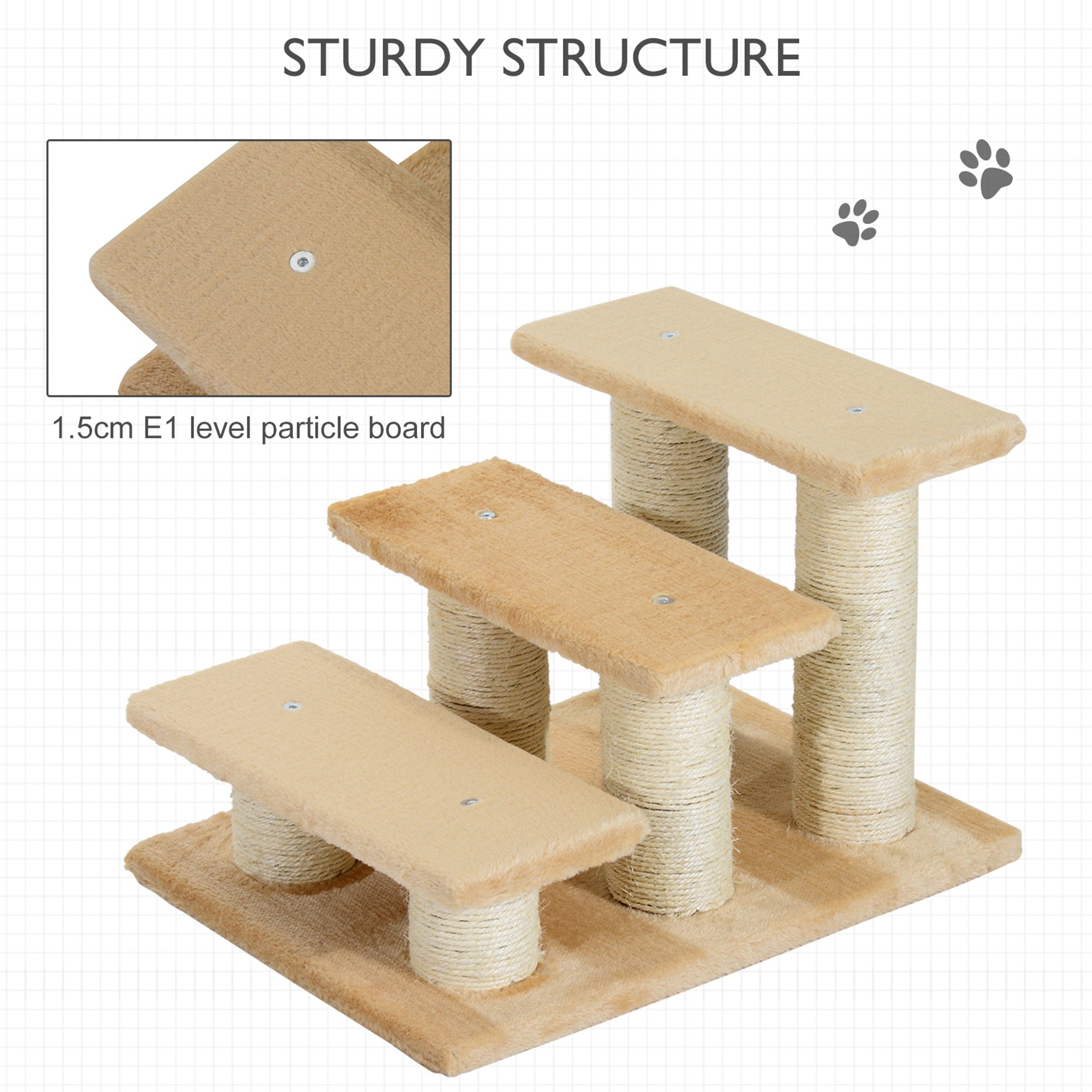 PawHut Pet Steps, 3-Step Climber Ladder for Cats & Dogs, Plush Surface, Portable for Older Animals Assistance, Cream