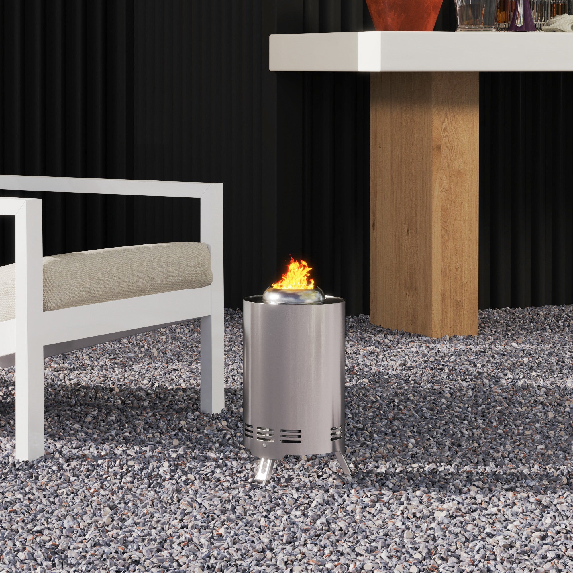 Outsunny Smokeless Fire Pit, 16 x 16 cm Stainless Steel Portable Wood Burning Firepit with Poker, Wood or Pellet Fuelled Tabletop Fire Pit for Garden Camping Bonfire Party, Silver Tone - North Peak Garden Furniture
