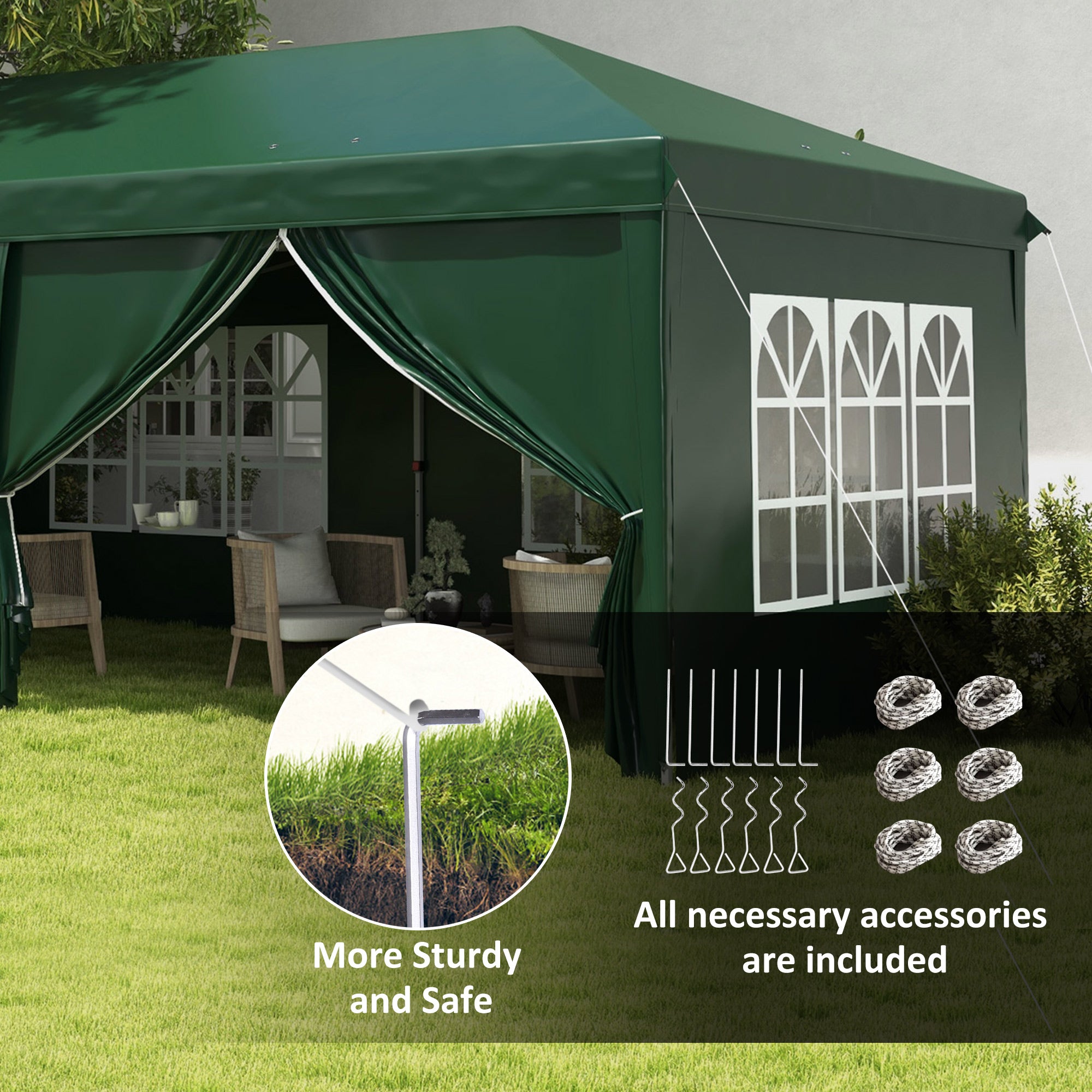 Outsunny 3 x 6m Pop-Up Gazebo, with Curtain Walls and Windows - Dark Green - North Peak Garden Furniture