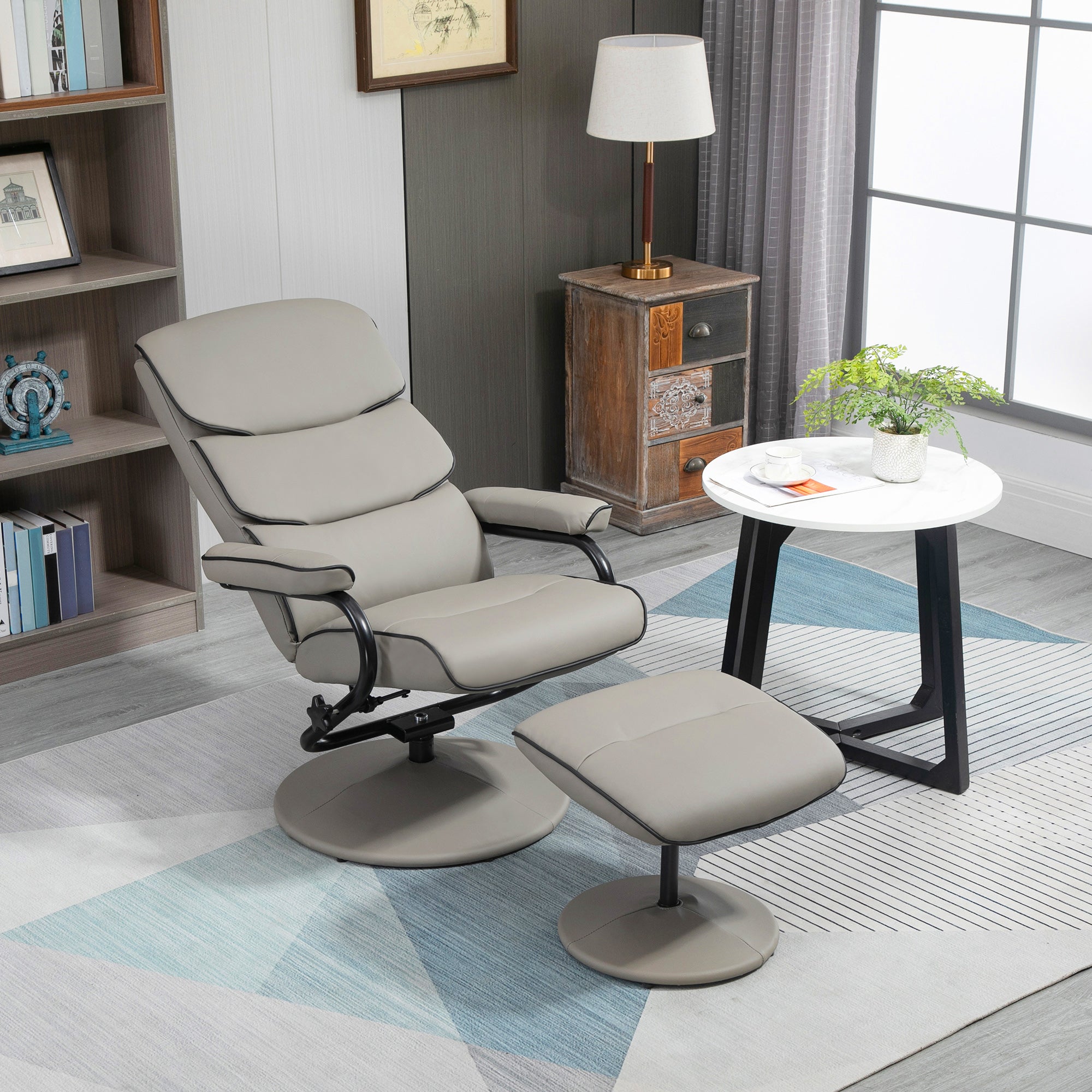 HOMCOM Recliner Chair with Ottoman 360° Swivel Faux Leather High Back Armchair w/ Footrest Stool for Home Office - North Peak Garden Furniture