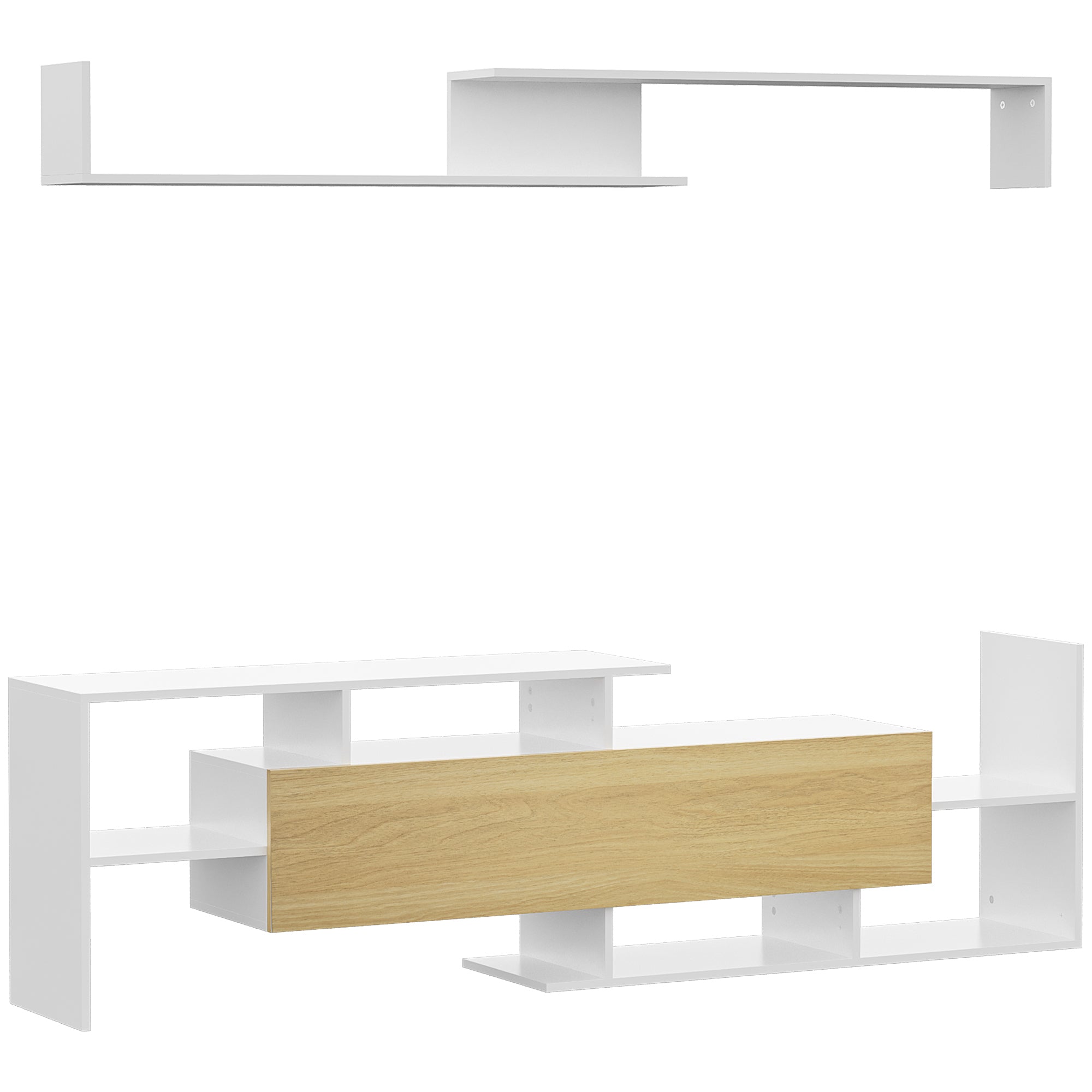 HOMCOM TV Cabinet with Wall Shelf for Wall-Mounted 65" TVs or Standing 40" TVs - White and Natural