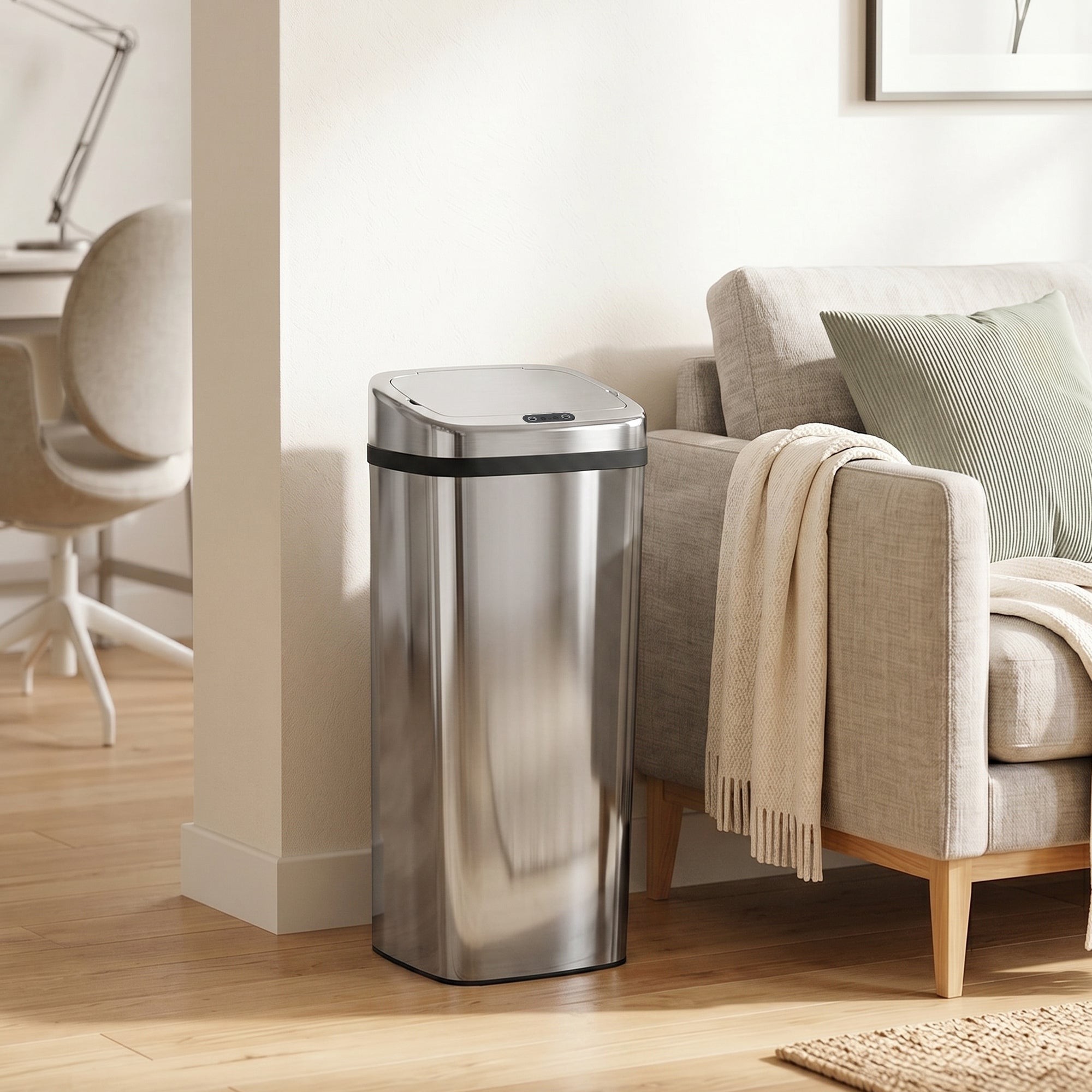 HOMCOM 50L Infrared Touchless Automatic Motion Sensor Dustbin Stainless Steel Trash Can Home Office