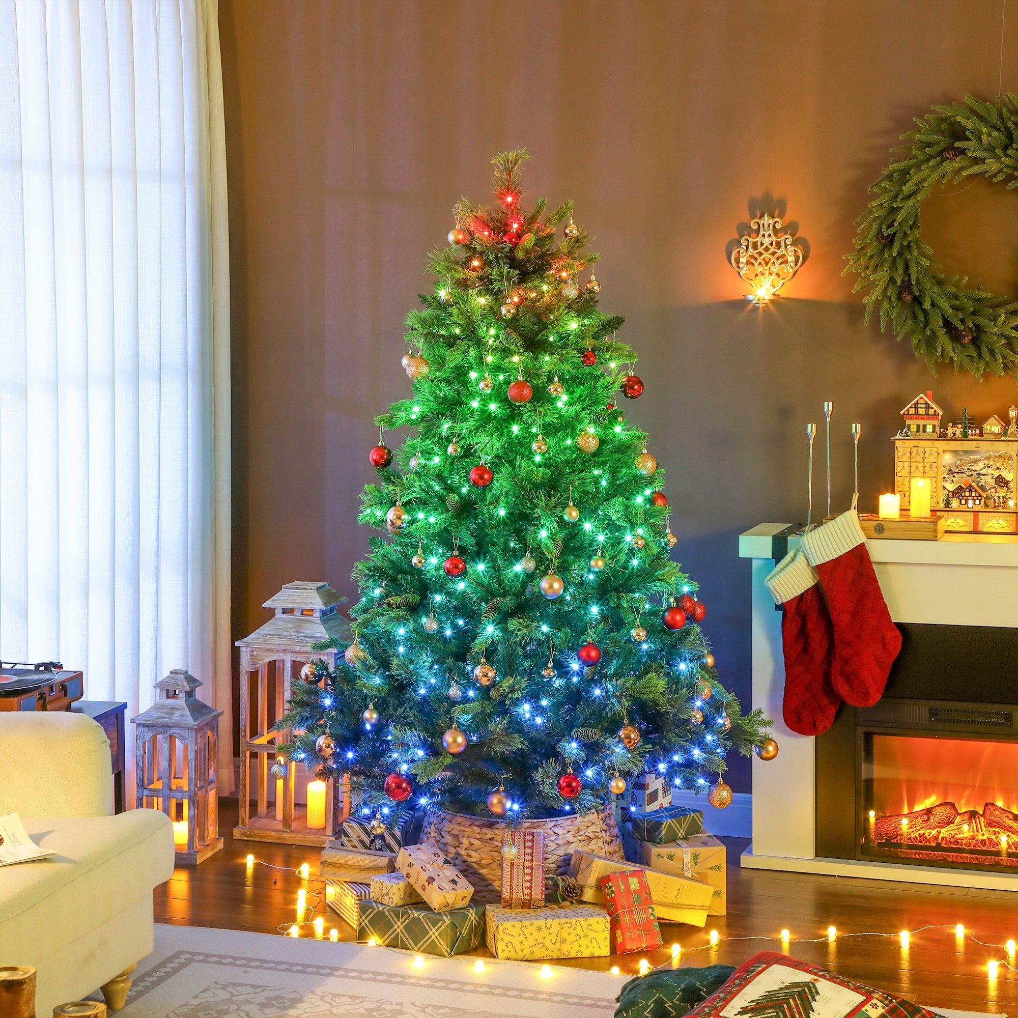 HOMCOM 180cm Carolina Pine Christmas Tree with Colourful DIY Synchronized LED Lights and Remote