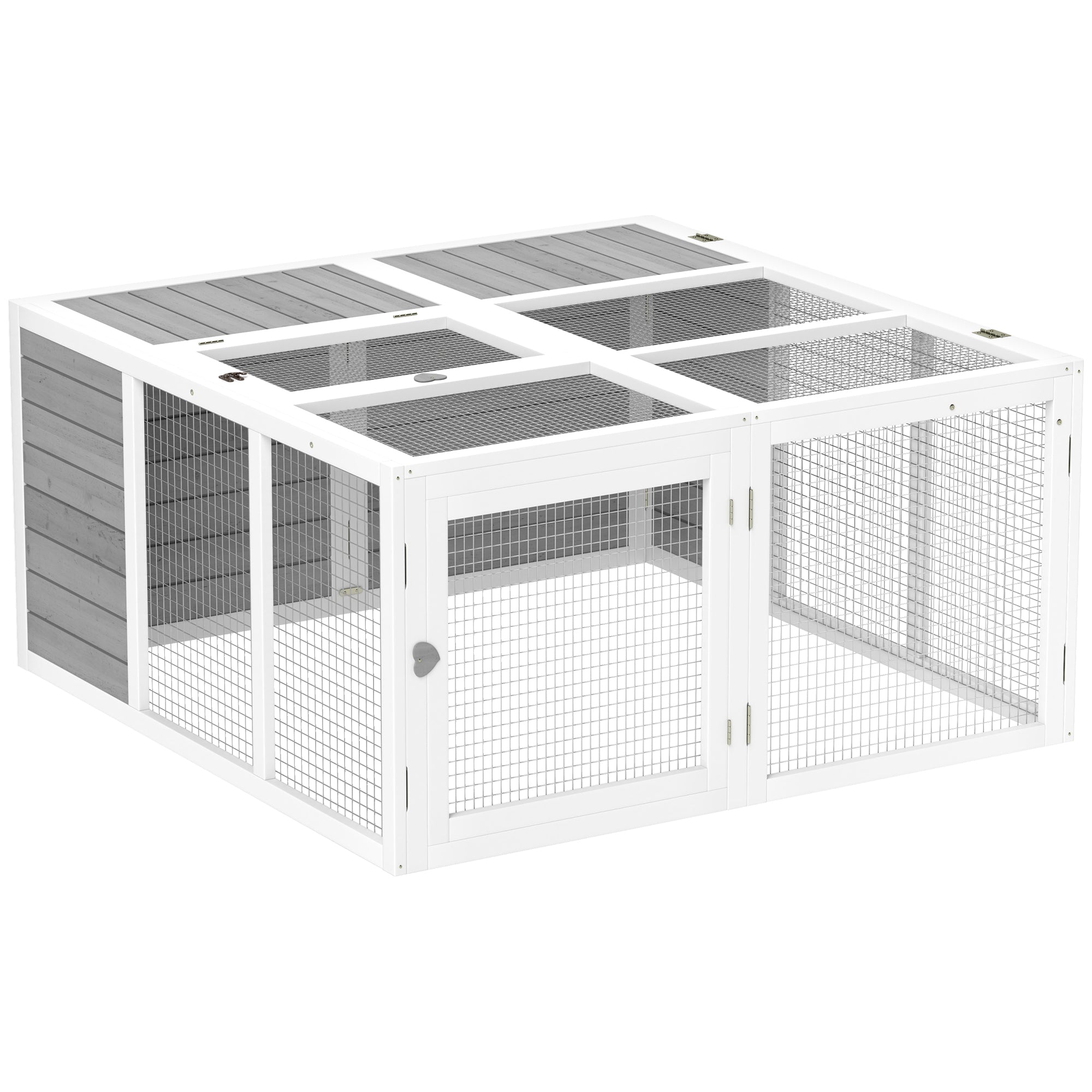 PawHut Rabbit Hutch with Openable Foldable Roof, Light Grey - North Peak Garden Furniture