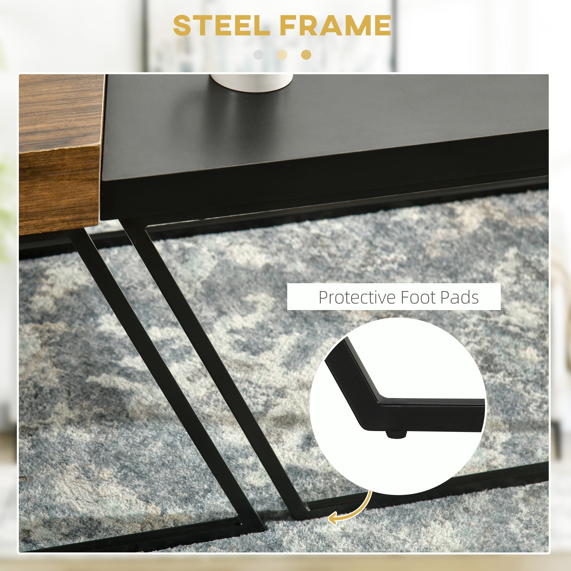 HOMCOM Coffee Table Set of 2, Industrial Nesting Table with Steel Frame and 8cm Thick Tabletop, Sofa Side End Table for Living Room, Rustic Brown - North Peak Garden Furniture