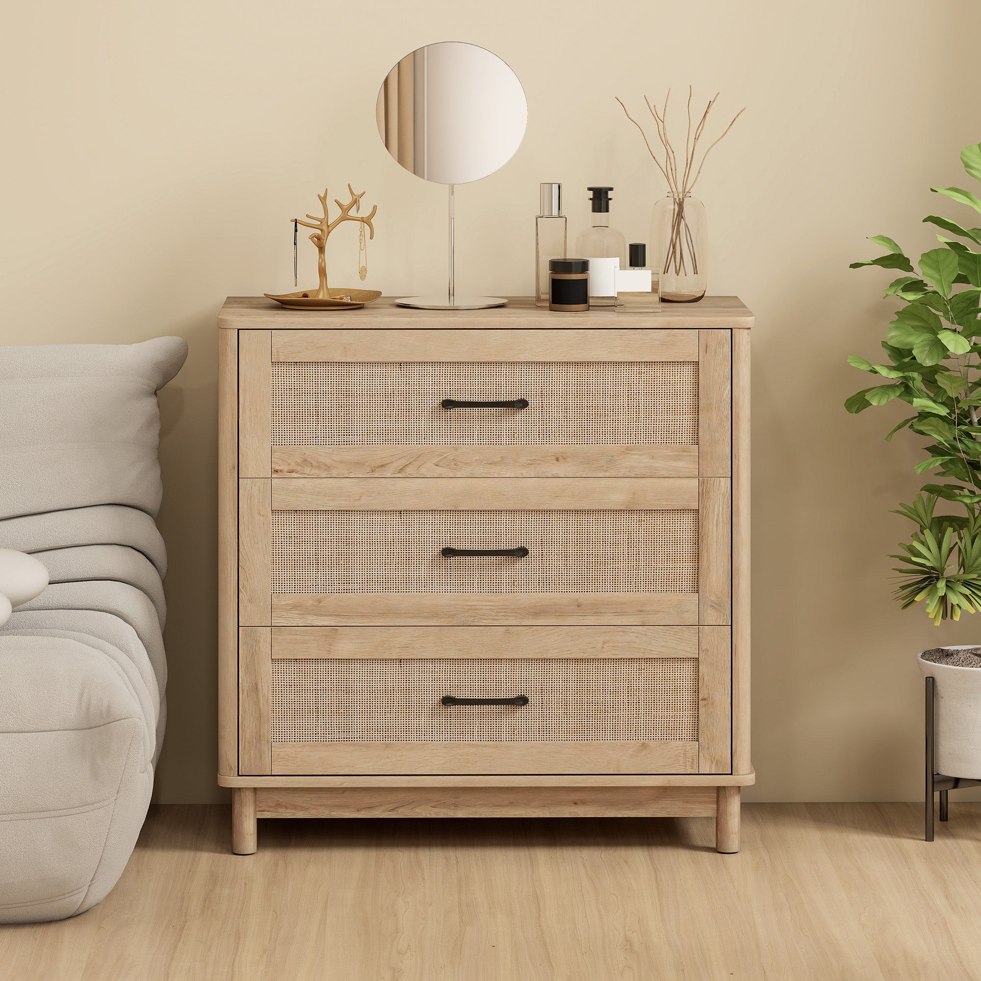 HOMCOM 76 cm Wide Drawer Chest of Drawers with 3 Drawer - Oak