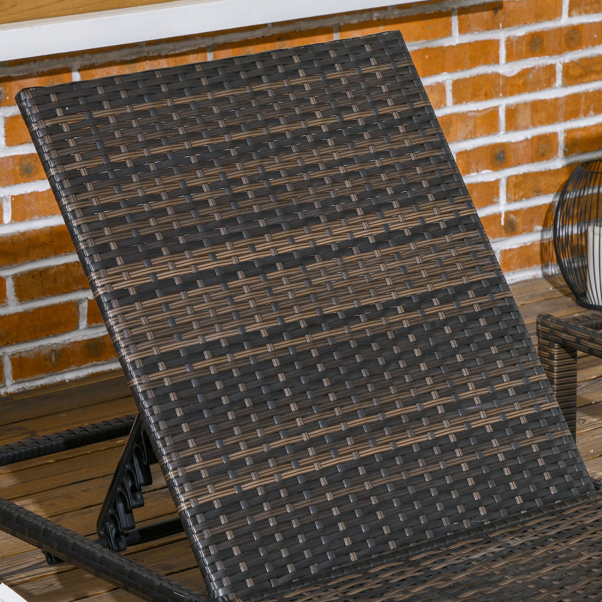 Outsunny Set of Two Reclining Rattan Sun Loungers, with Cushions - Brown/Cream - North Peak Garden Furniture
