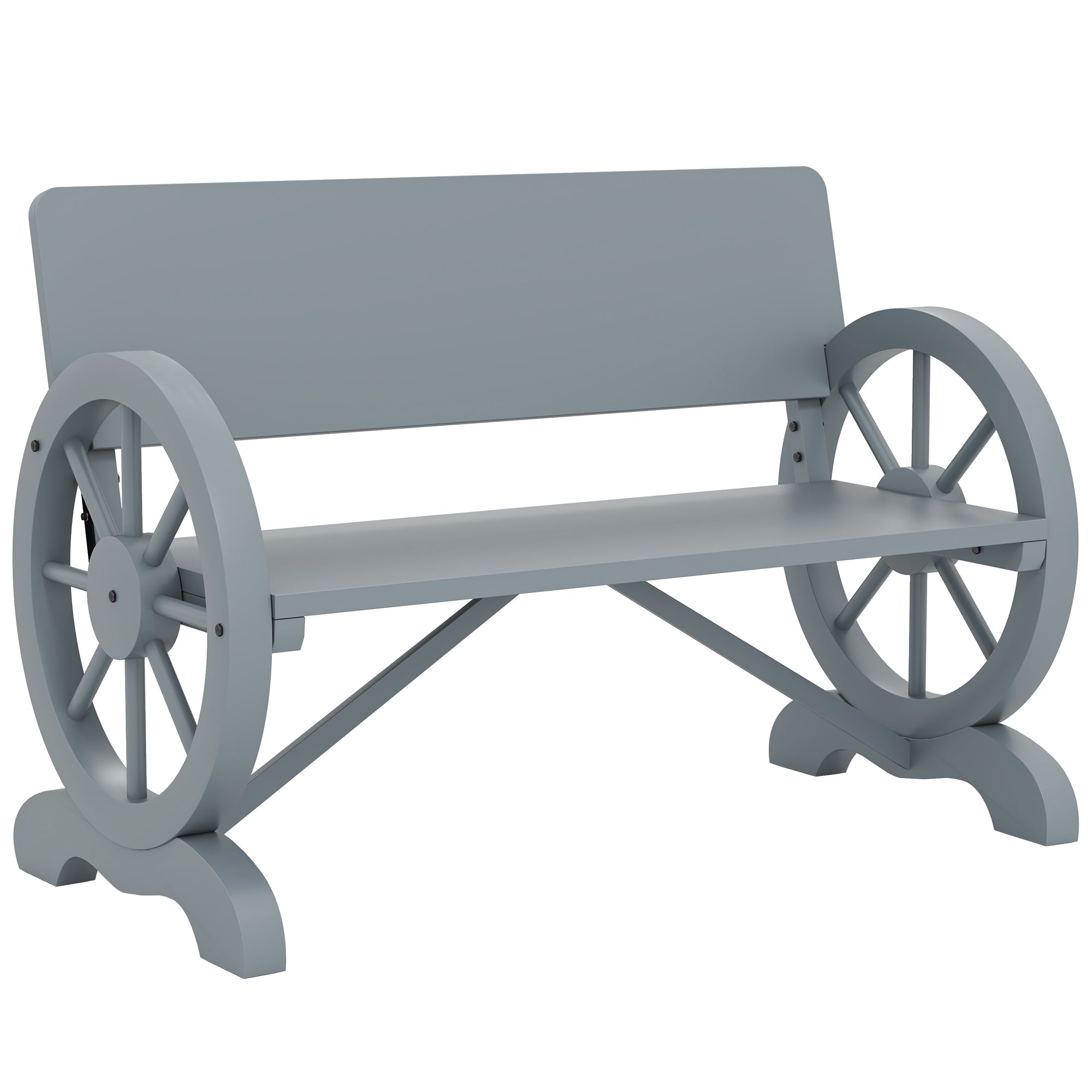 Outsunny Fir Wood 2-Seater Outdoor Garden Wagon Wheel Bench, Grey - North Peak Garden Furniture