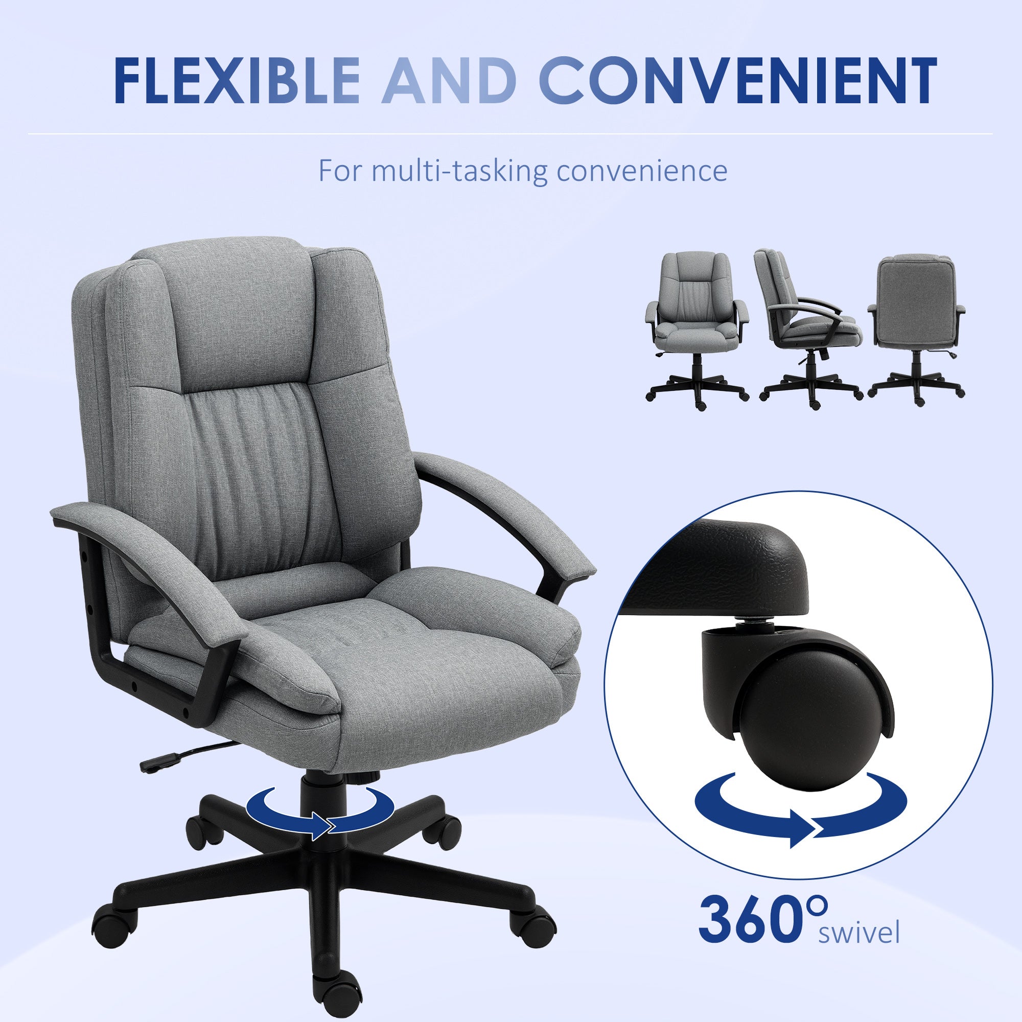 HOMCOM Linen-Look Padded Office Chair - Grey - North Peak Garden Furniture