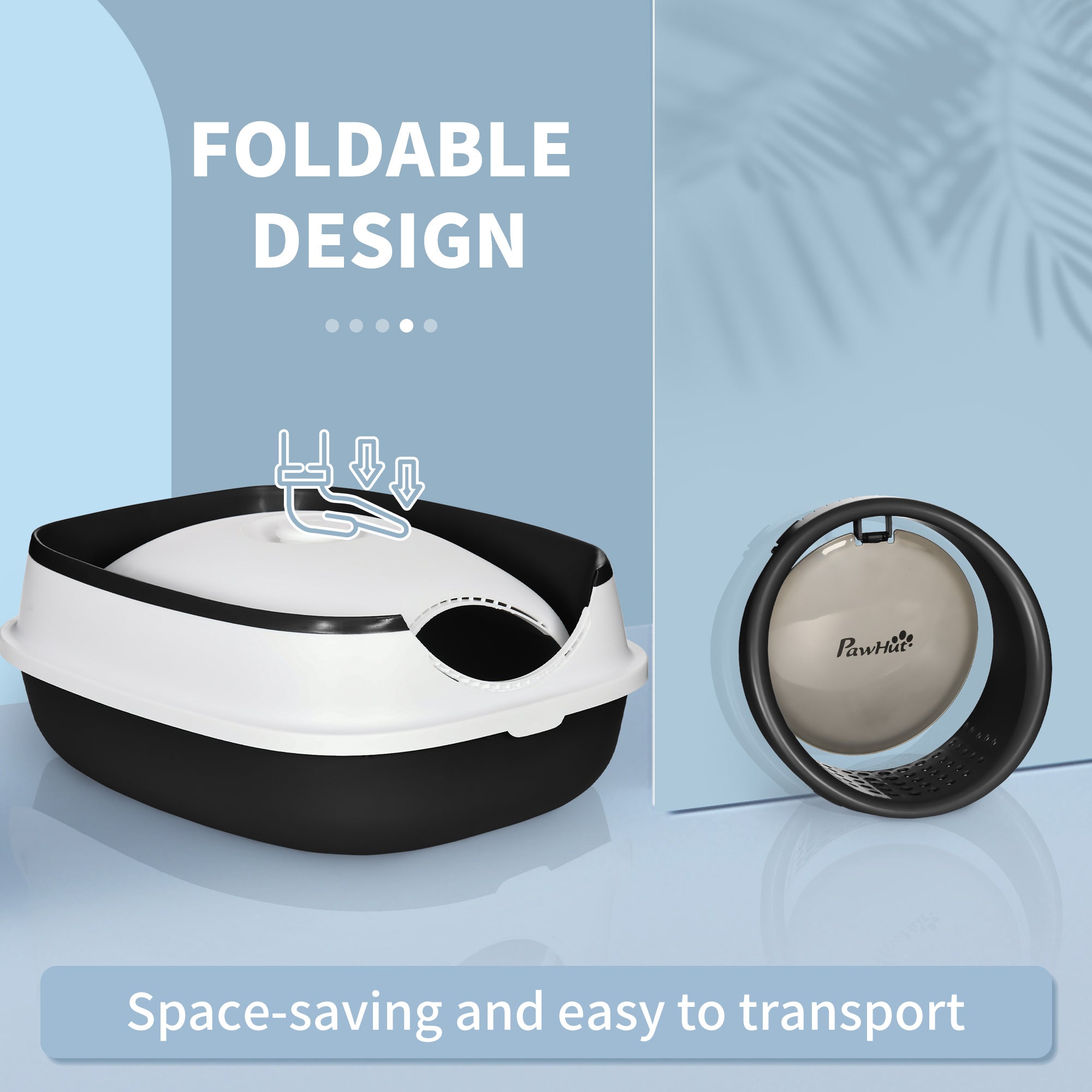 PawHut Foldable Cat Litter Tray with Lid, Deodorant, Scoop, Black - North Peak Garden Furniture