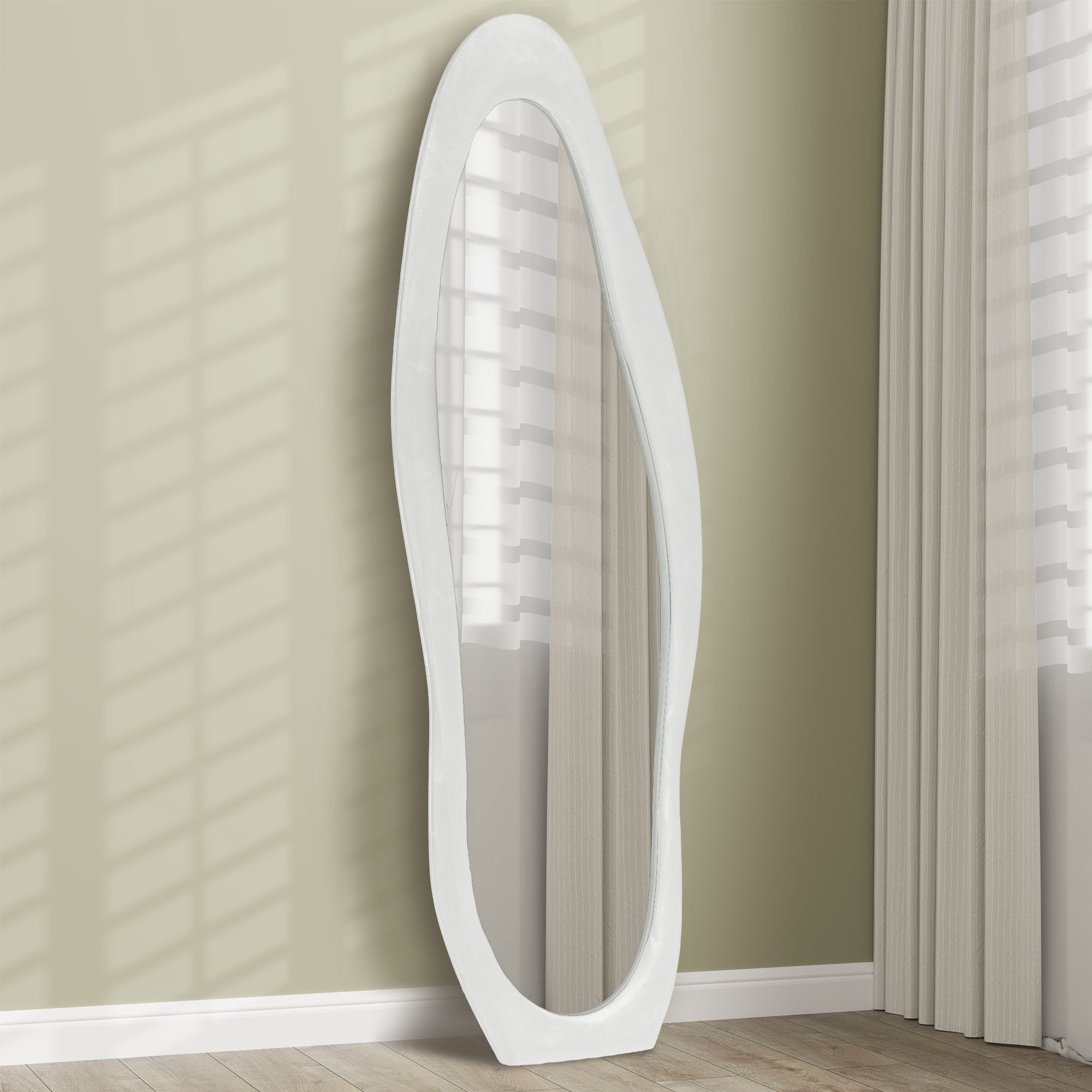 HOMCOM Wavy Velvet-Feel Full Length Mirror - White - North Peak Garden Furniture