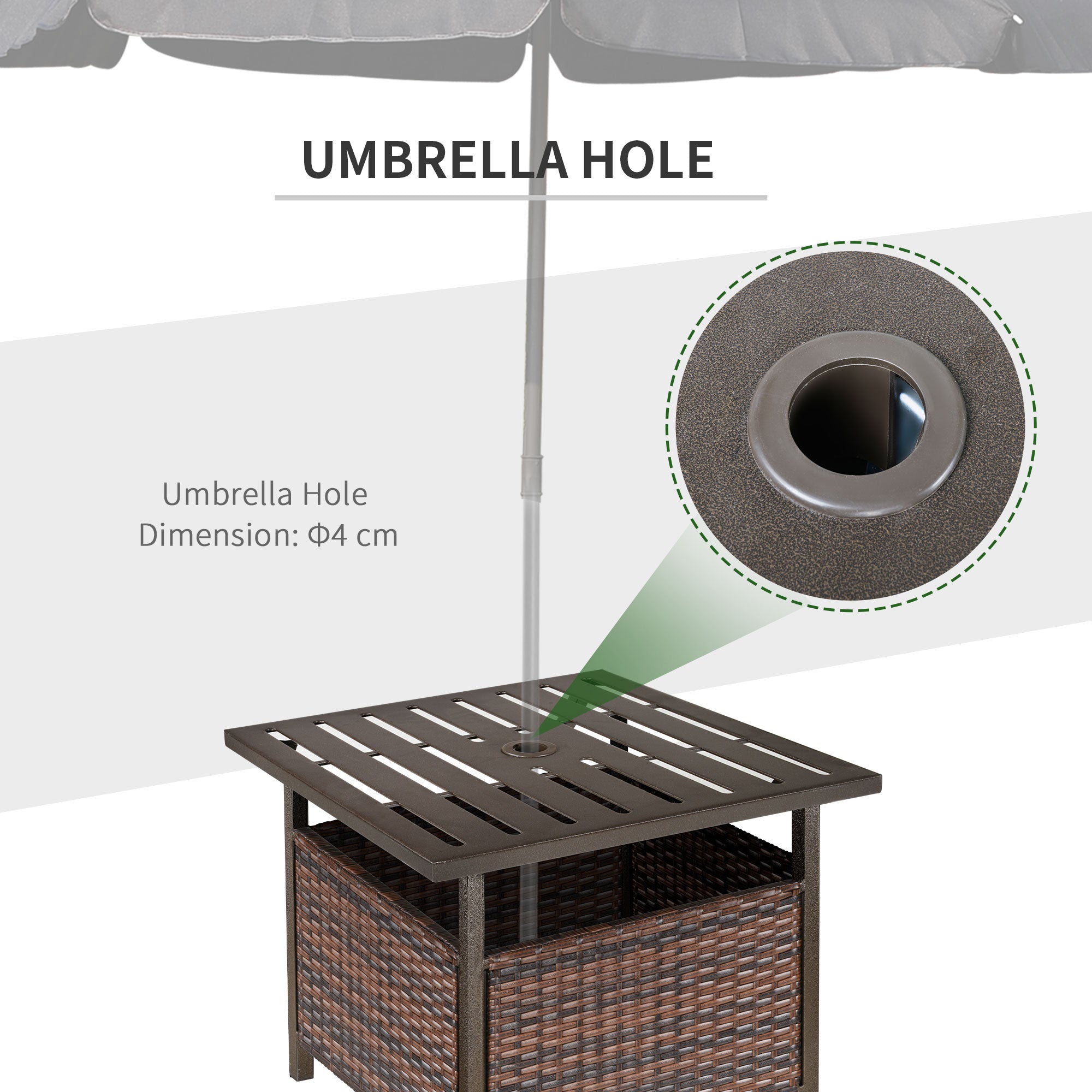 Outsunny Outdoor Rattan Wicker Patio Coffee Table w/ Umbrella Hole Suitable for Garden Backyard Brown - North Peak Garden Furniture