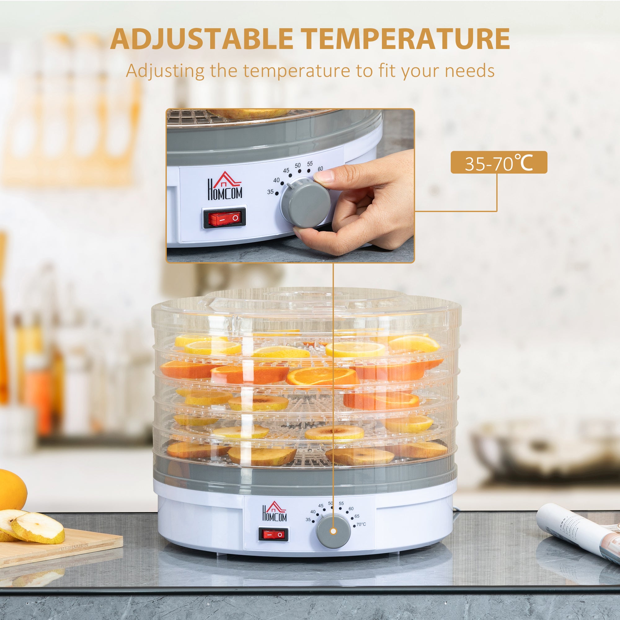 HOMCOM 5 Tier Food Dehydrator, 245W Food Dryer Machine with Adjustable Temperature Control for Drying Fruit, Meat, Vegetable, Jerky and Pet Treat, White - North Peak Garden Furniture
