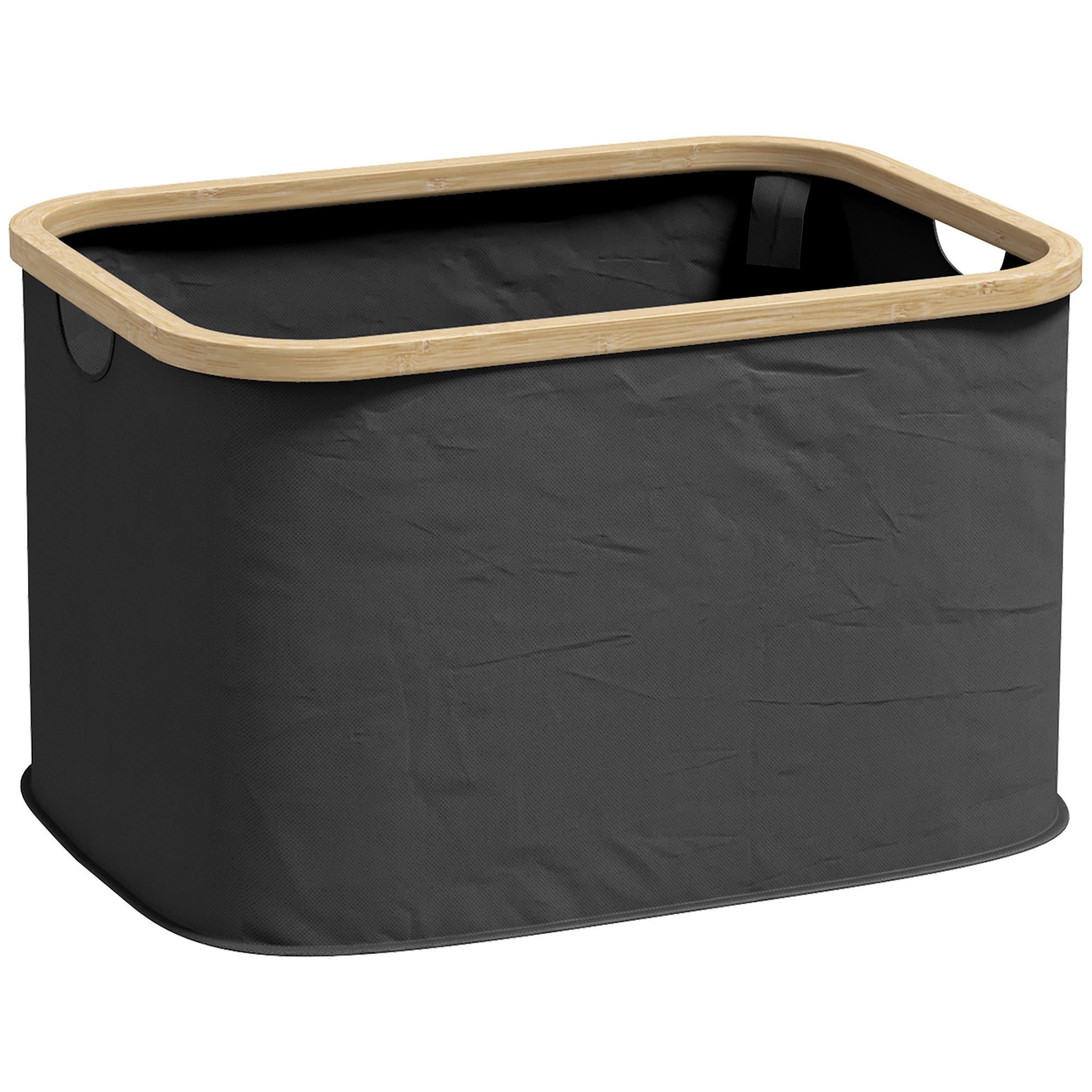 HOMCOM 36L Foldable Laundry Basket, with Bamboo Top - Black - North Peak Garden Furniture