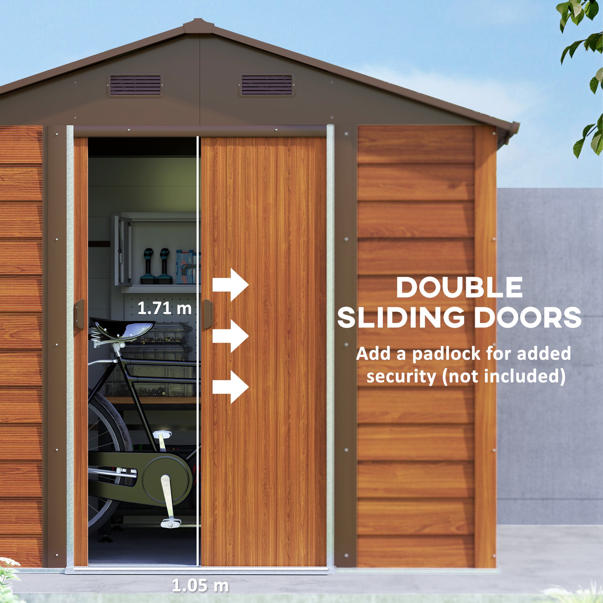 Outsunny 6 x 8ft Galvanised Steel Shed - Brown Wood-Effect - North Peak Garden Furniture