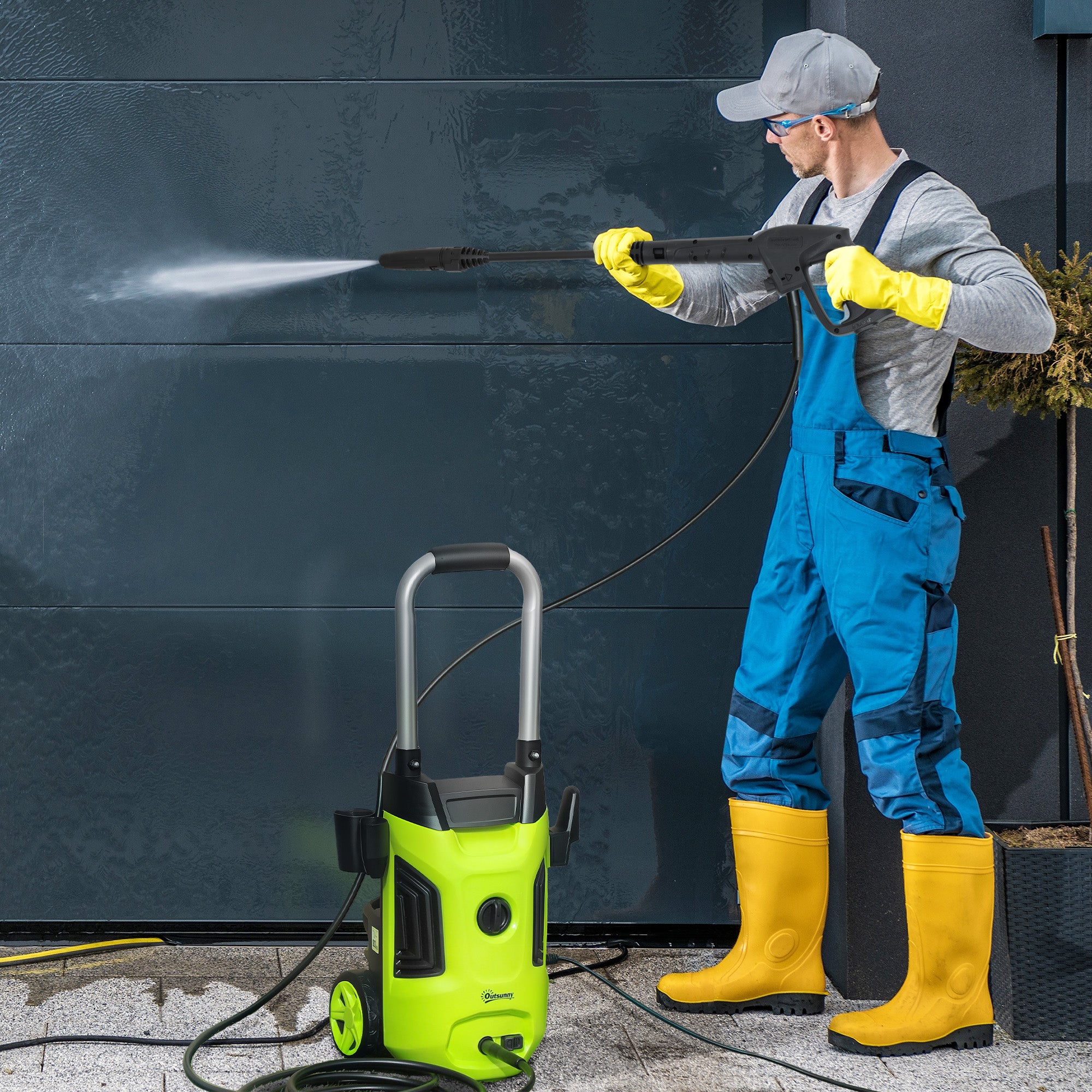 Outsunny 1800W High Pressure Washer, 150 Bar Pressure, 420 L/h Flow, Portable Electric Power Washer Jet Wash Cleaner with Adjustable Nozzle, 6M Hose, Steel Handle for Home Patio Car Driveway, Green - North Peak Garden Furniture
