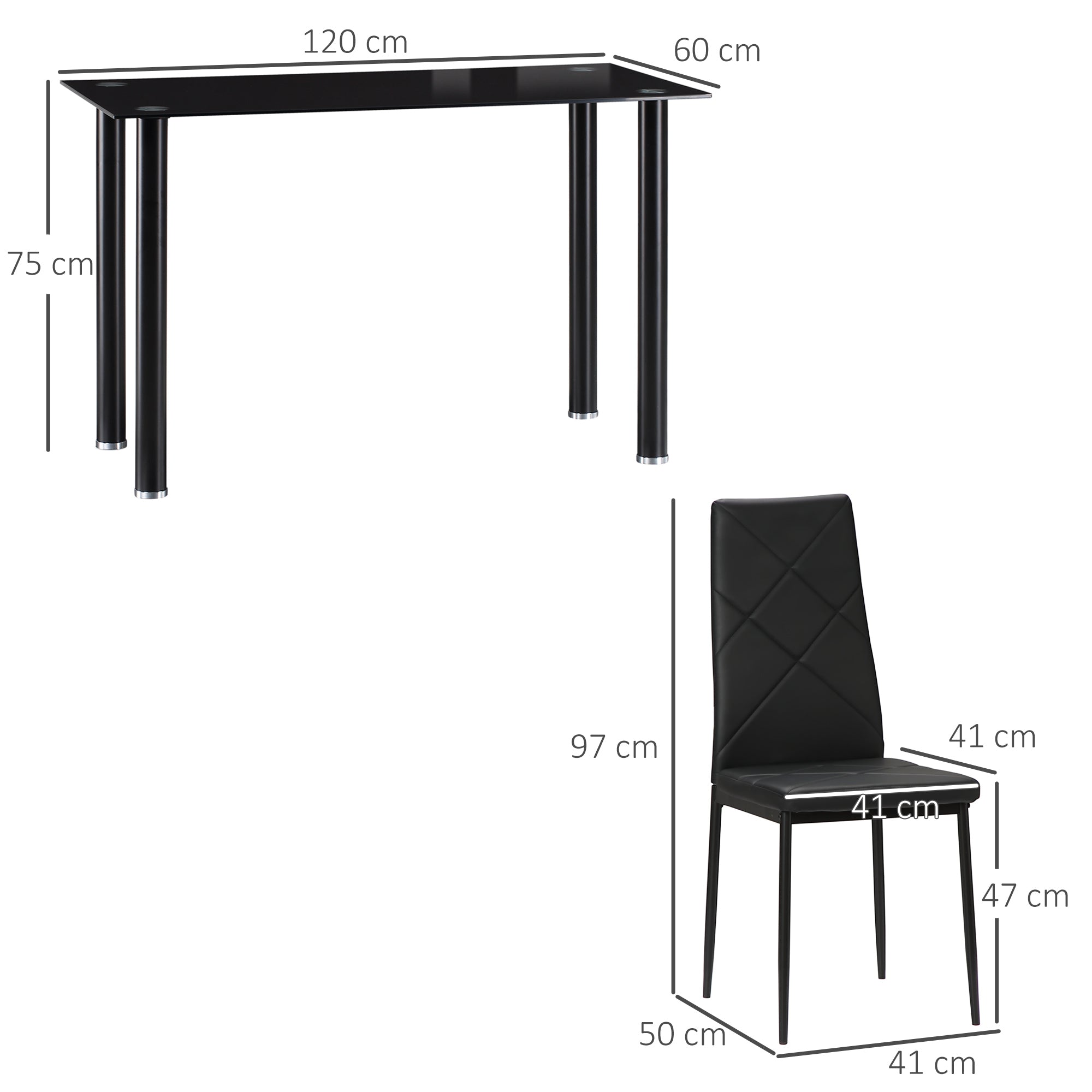 HOMCOM Modern Dining Table Set for 4, Space-Saving 5 Pieces Kitchen Table Set with Rectangle Table and Steel Frame, Black - North Peak Garden Furniture
