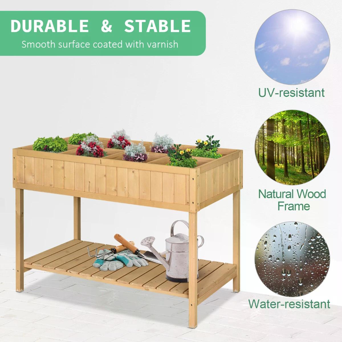 Outsunny Garden Wooden Planters, Rectangular 8 Compartment Plant Stand, Oak Tone - North Peak Garden Furniture