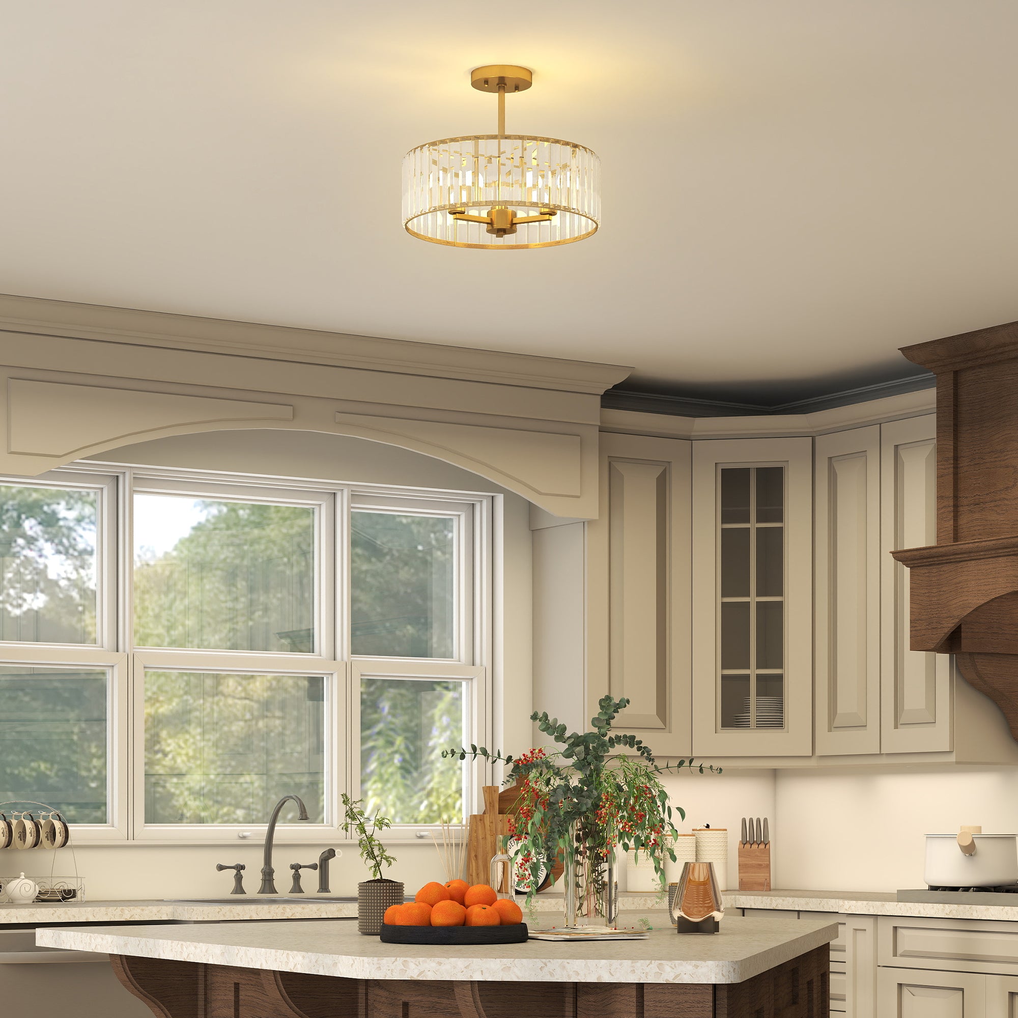 HOMCOM Crystal Ceiling Light Fixture, Semi Flush Mount Modern Crystal Chandelier Ceiling Light for Living Room, Bedroom, Hallway,  Dining Room, E14 Base 3-Lights, Gold Tone