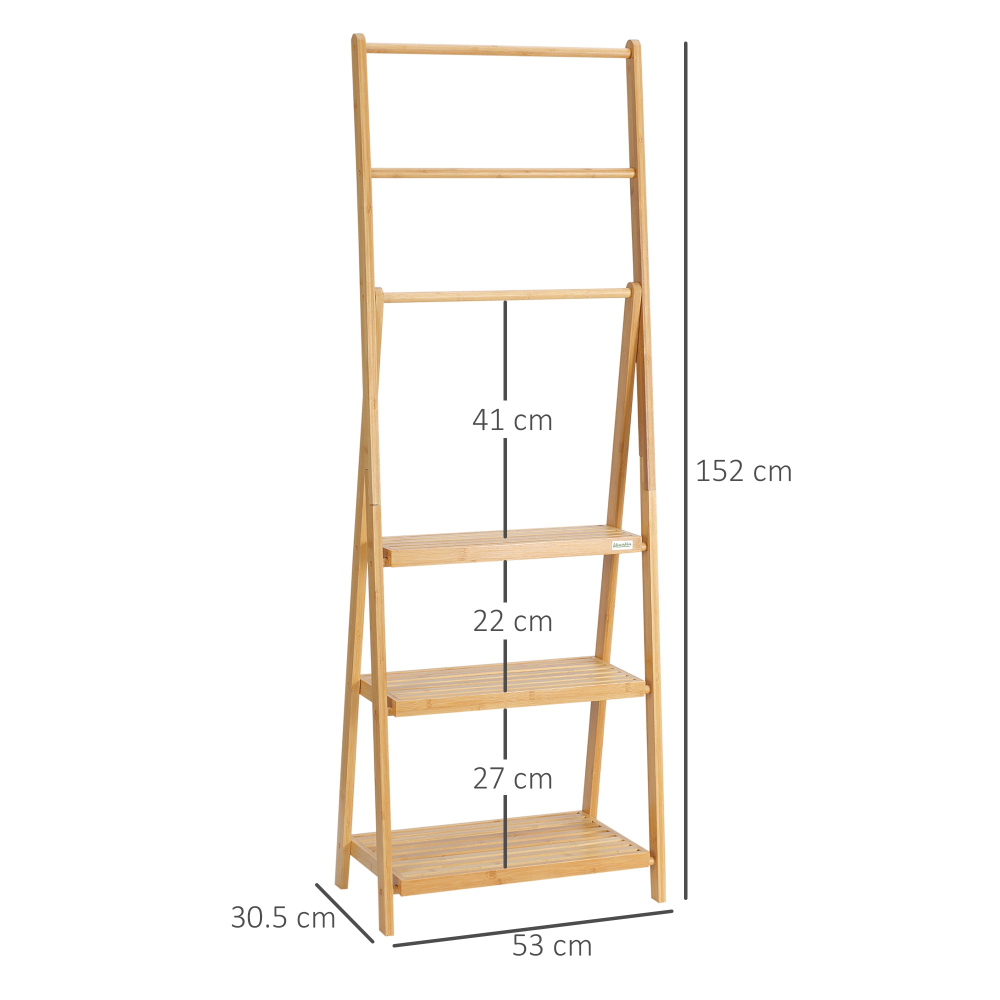 kleankin Freestanding Natural Bamboo Towel Rack with 3 Towel Rails and 3 Storage Shelves, Space-Saving Foldable Towel Holder for Bathroom - North Peak Garden Furniture