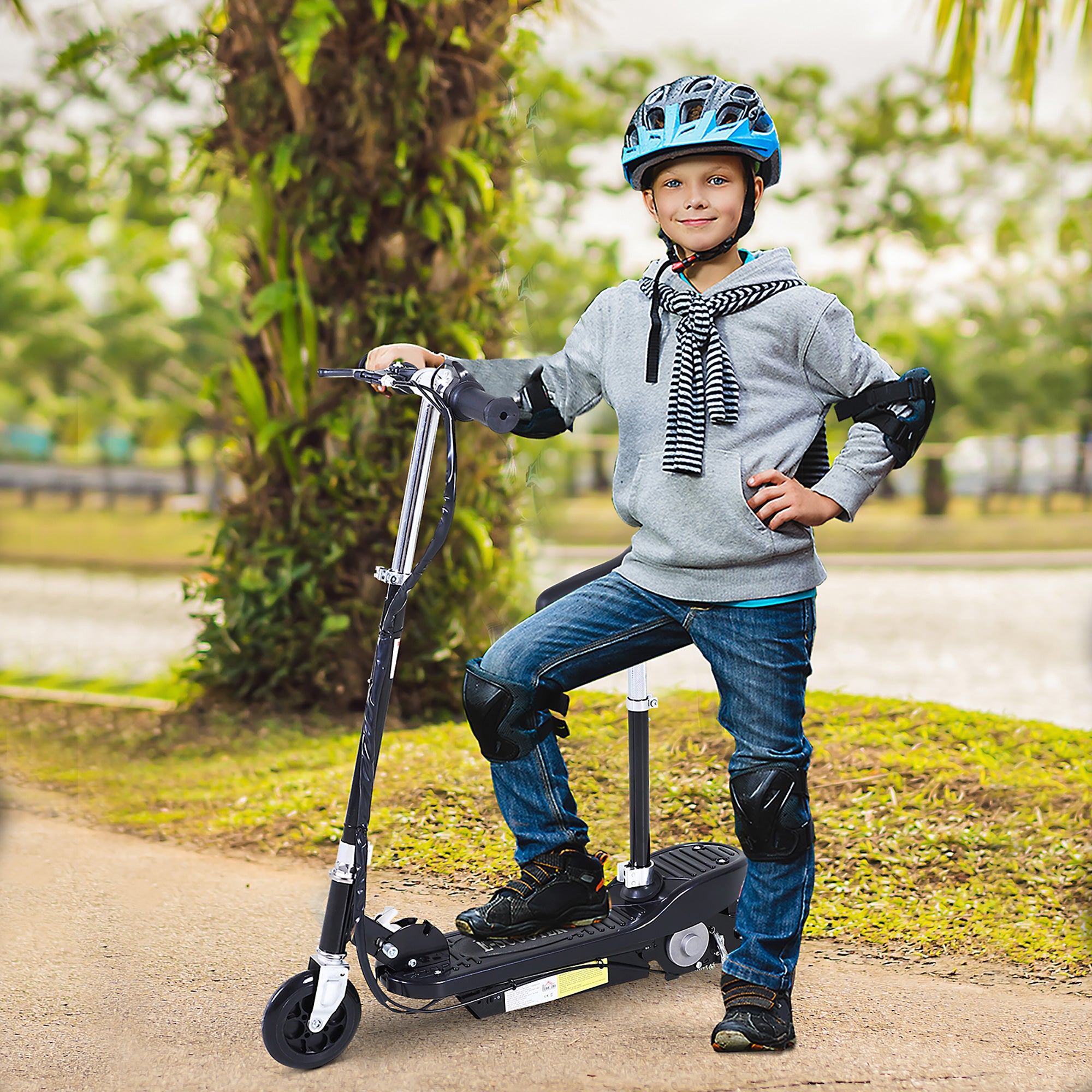 HOMCOM Outdoor Ride On Powered Scooter Sporting Toy 120W Motor Bike 2 x 12V Battery - Black - North Peak Garden Furniture