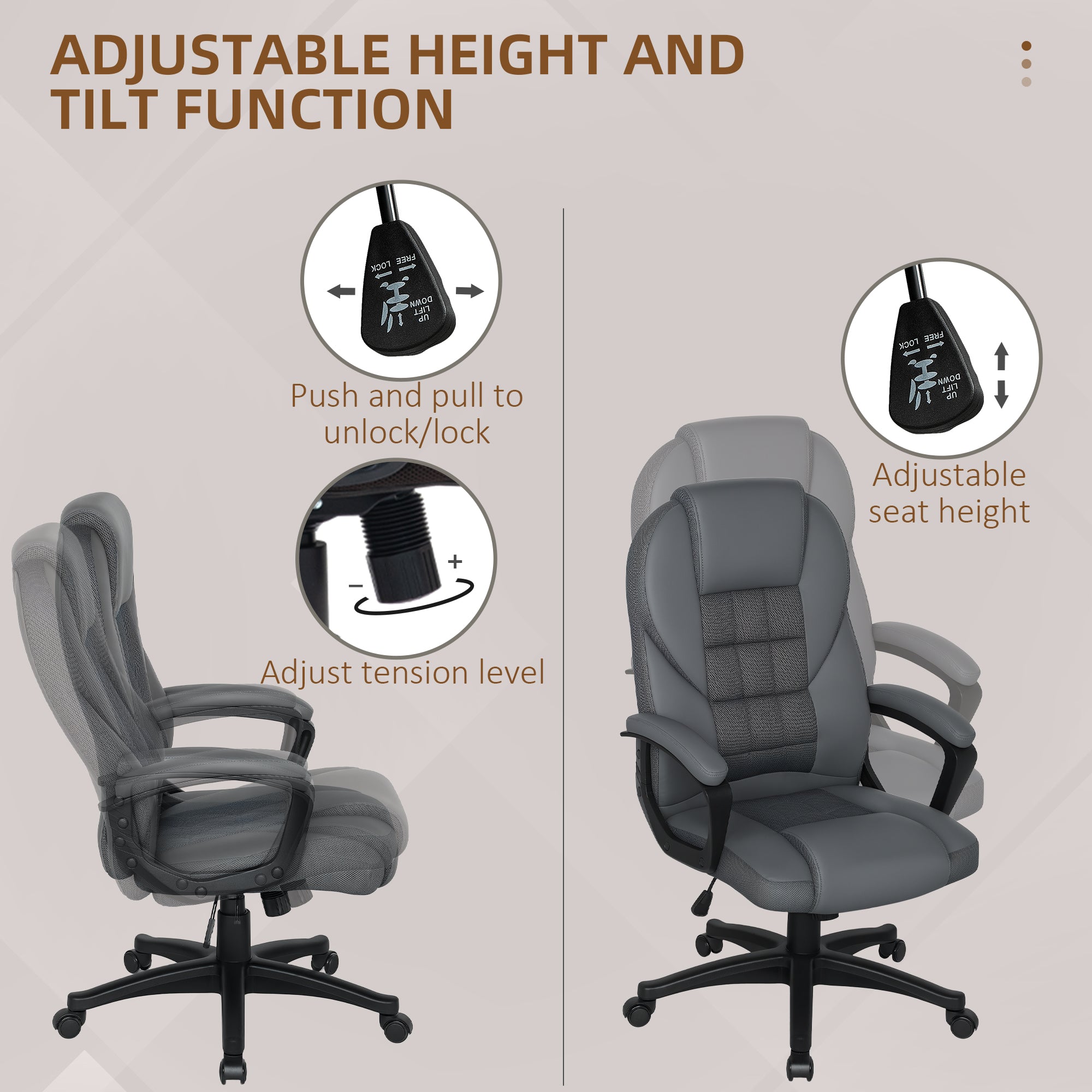 HOMCOM Faux Leather Office Chair - Charcoal Grey