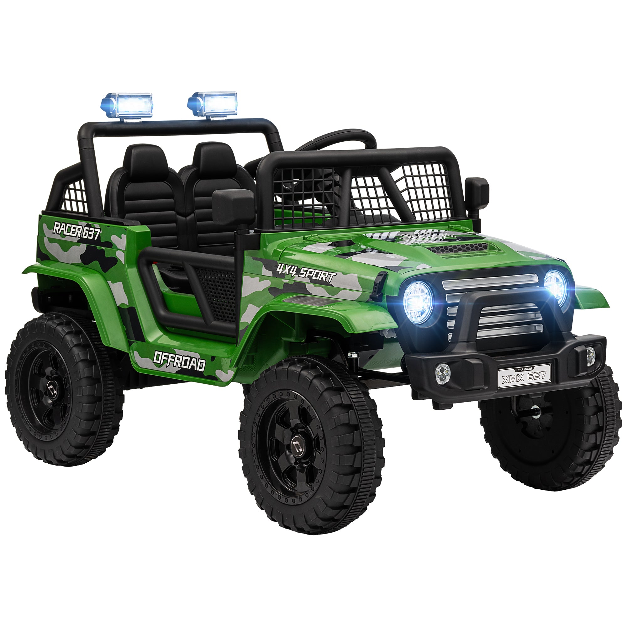 AIYAPLAY 12V Battery Powered Kids Ride On Car, Electric Truck w/ Spring Suspension, Remote, Music Horn Lights - Green - North Peak Garden Furniture