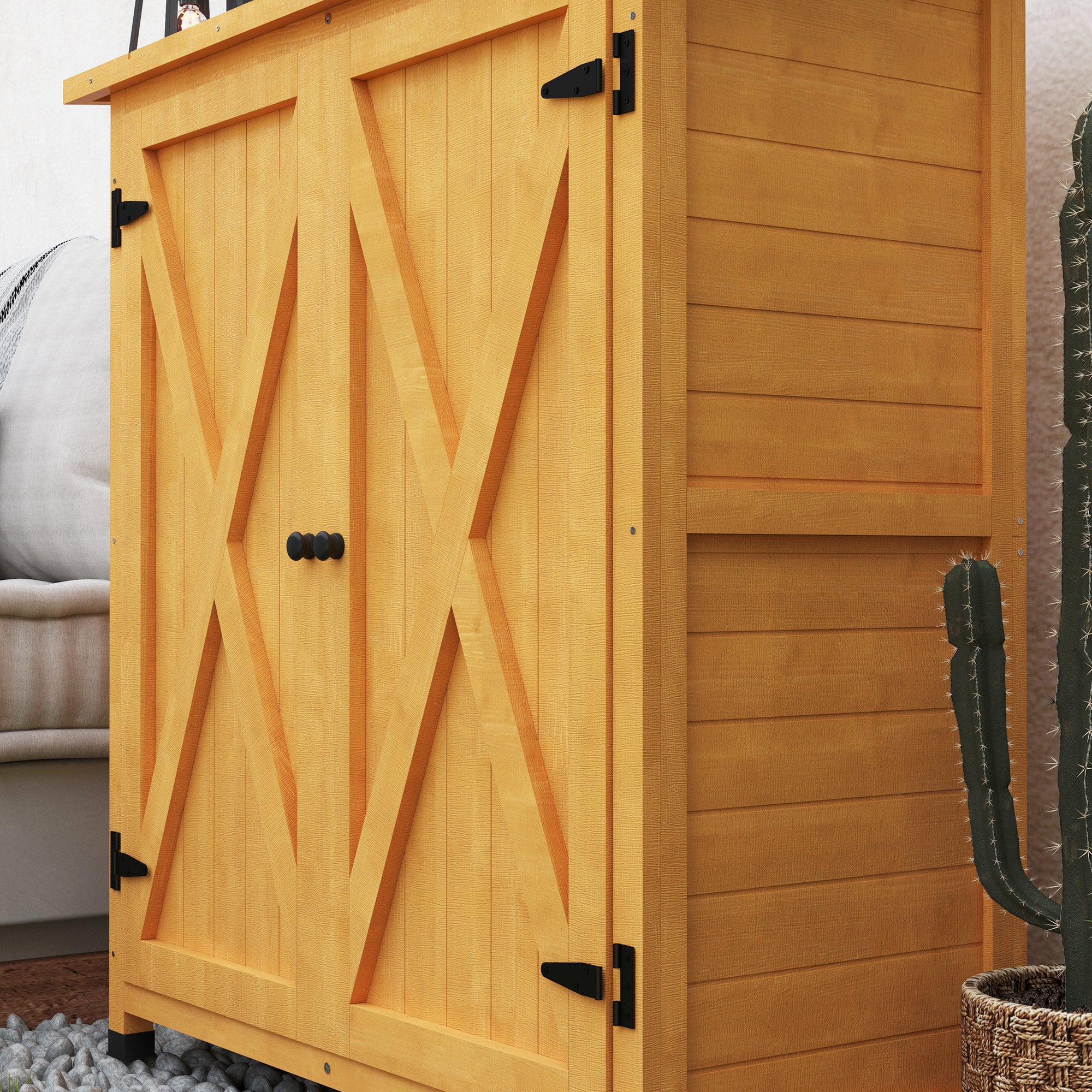 Outsunny 46.5 x 97cm Compact Wooden Storage Shed - Yellow - North Peak Garden Furniture