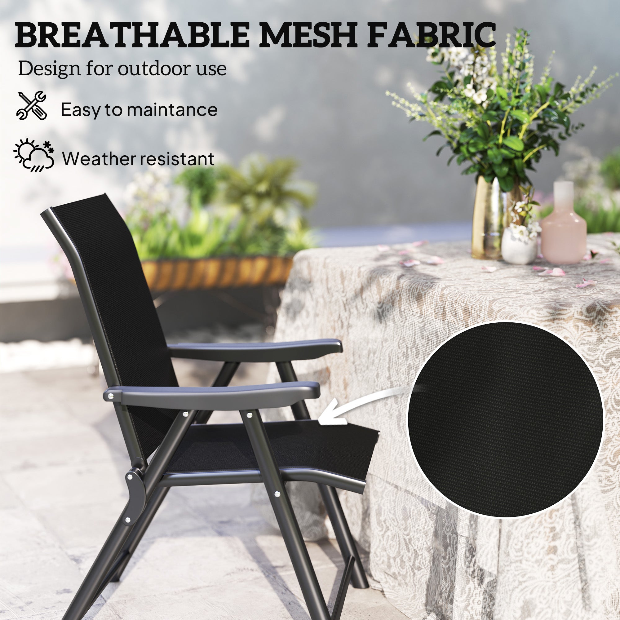 Outsunny Set of Two Folding Outdoor Chairs - Black - North Peak Garden Furniture