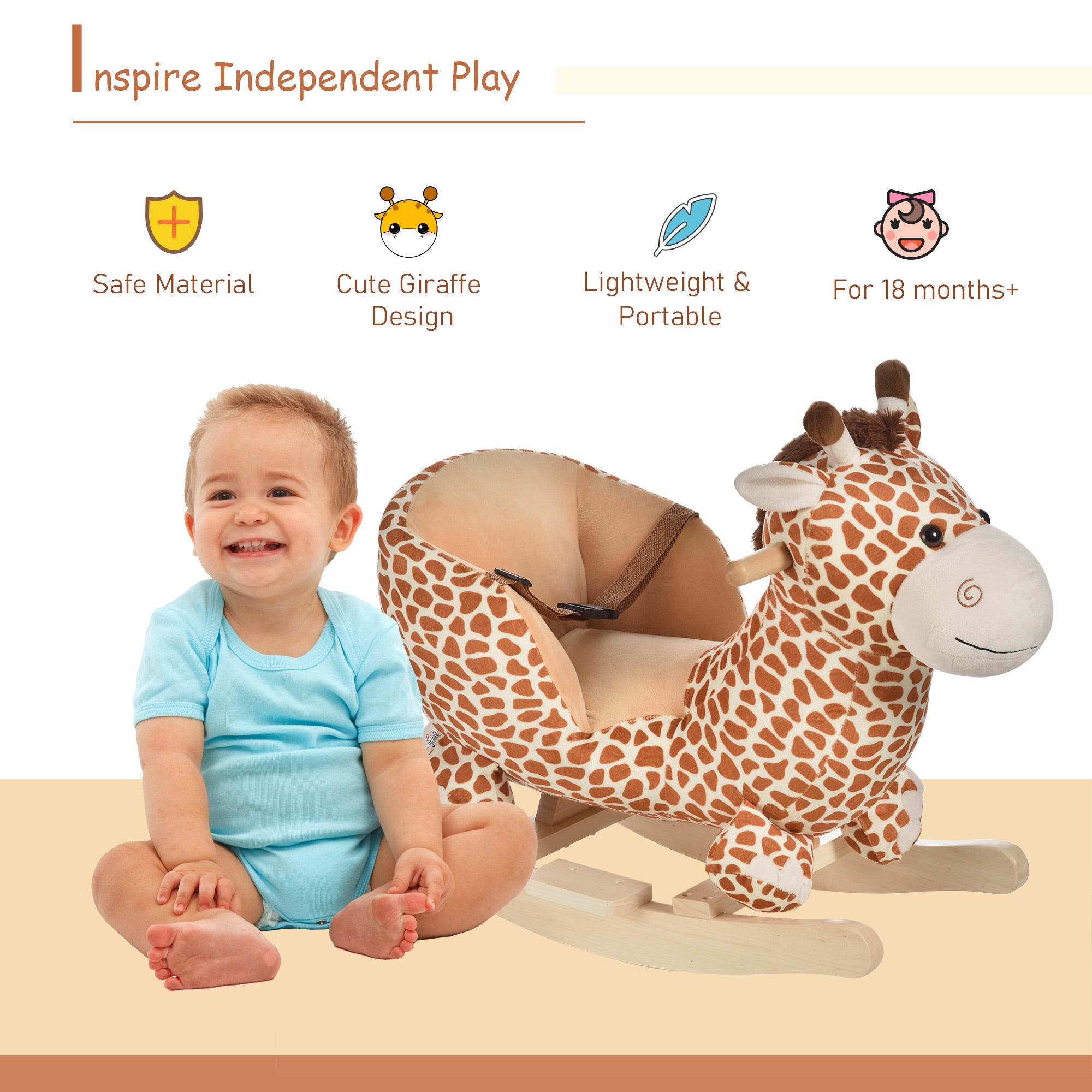 HOMCOM Children Kids Rocking Horse Toys Giraffe Seat Belt Toddlers Baby Toy Gift - North Peak Garden Furniture