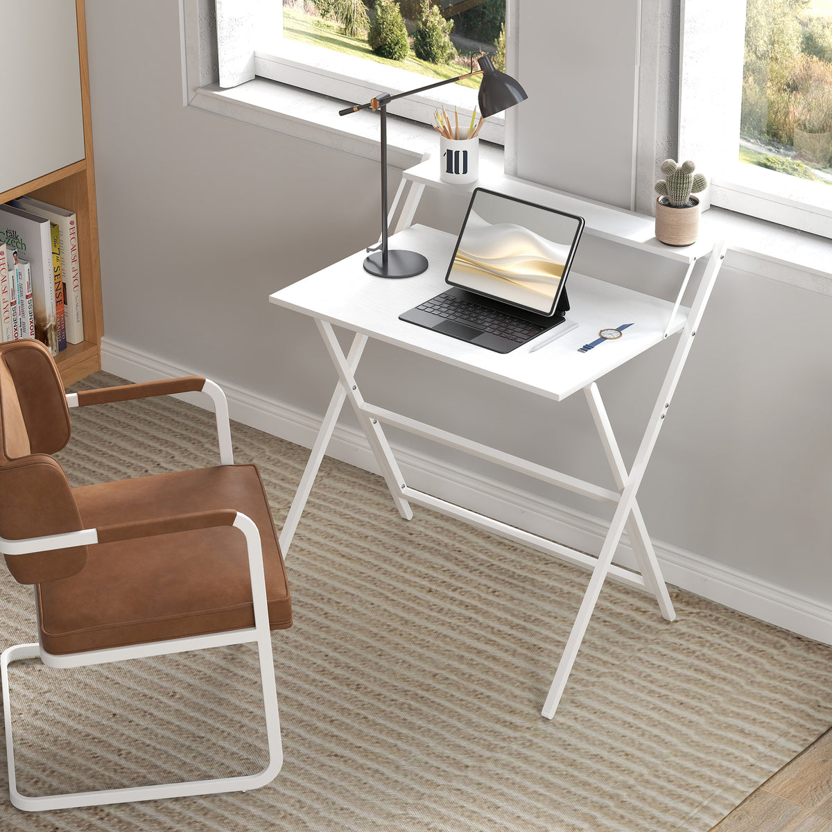 HOMCOM 81.5 cm Folding Computer Desk with Monitor Shelf - White