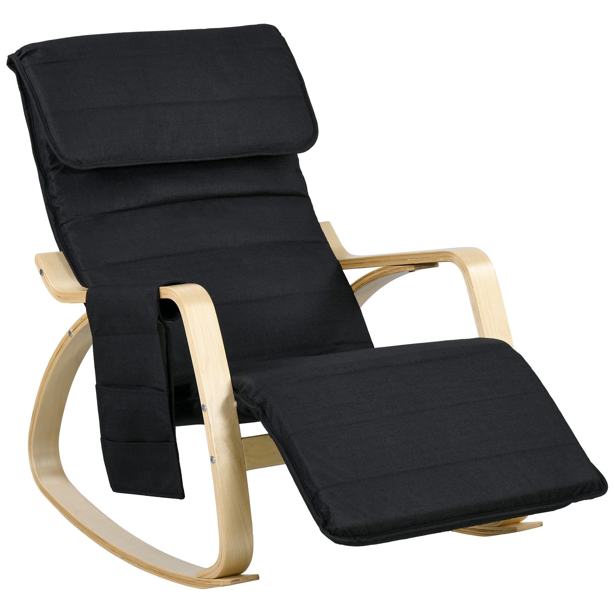 HOMCOM Rocking Lounge Chair Recliner Relaxation Lounging Relaxing Seat with Adjustable Footrest, Side Pocket and Pillow, Black - North Peak Garden Furniture