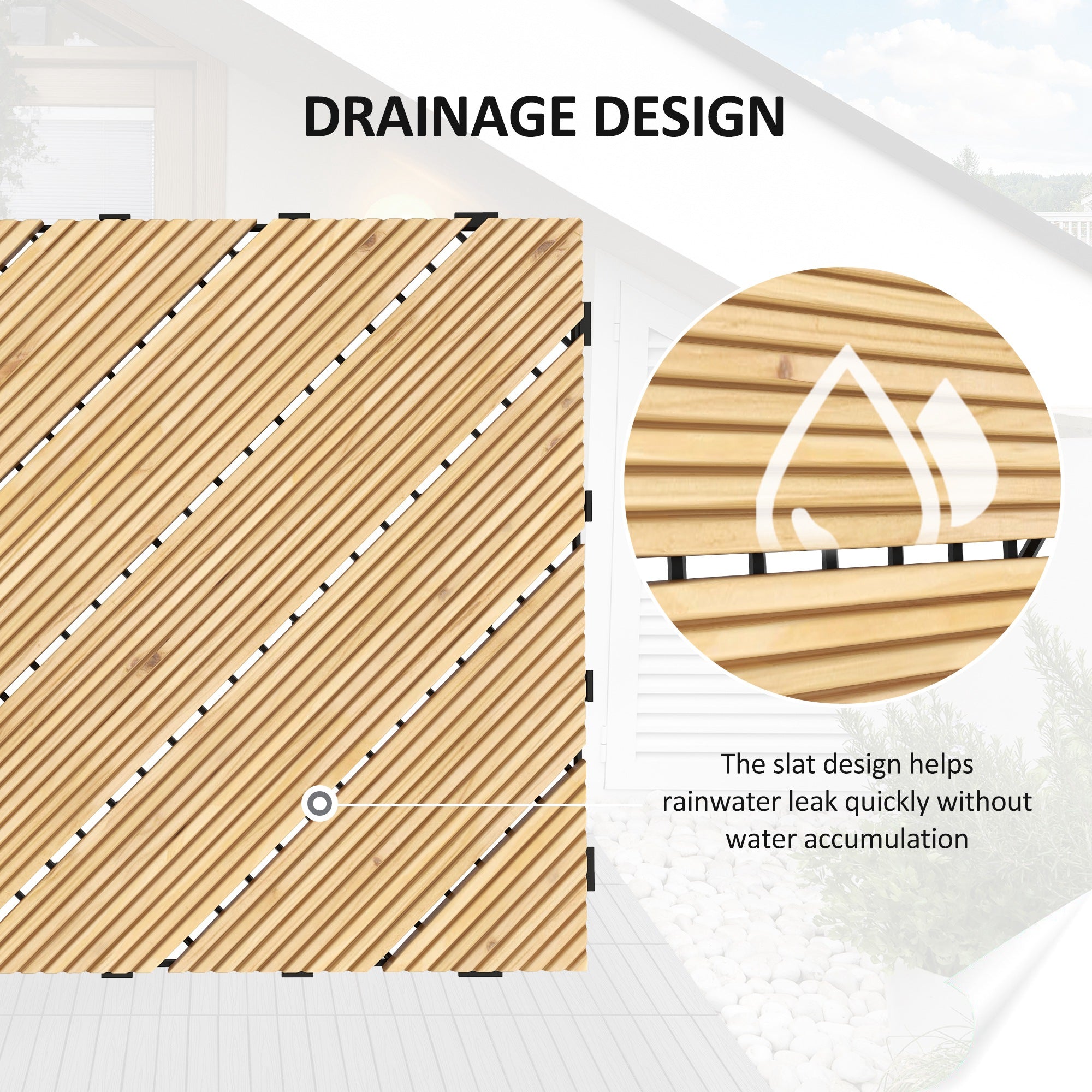 Outsunny 27 Pcs Wooden Interlocking Decking Tiles, 30 x 30 cm Anti-slip Outdoor Flooring Tiles, 0.81㎡ per Pack, All Weather Use for Patio, Balcony, Terrace, Hot Tub, Yellow - North Peak Garden Furniture