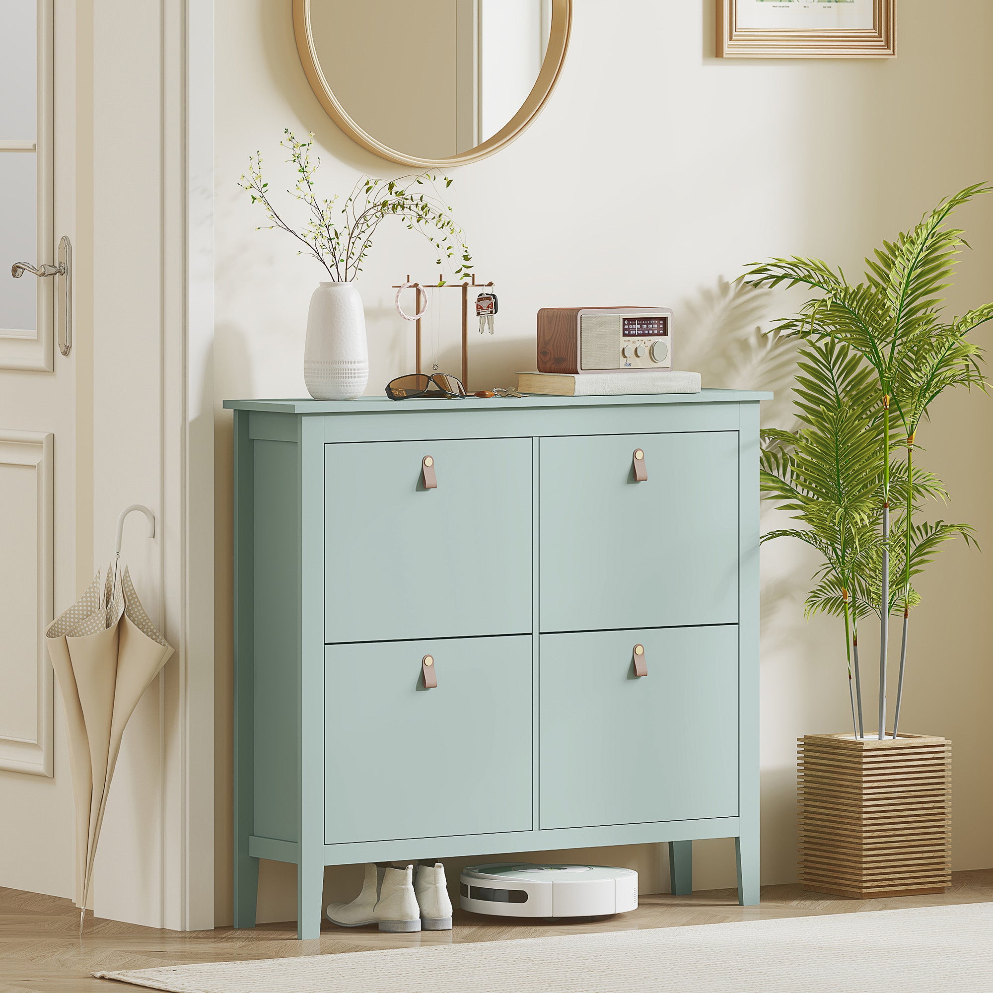 HOMCOM Modern Four-Drawer Shoe Cabinet - Green - North Peak Garden Furniture