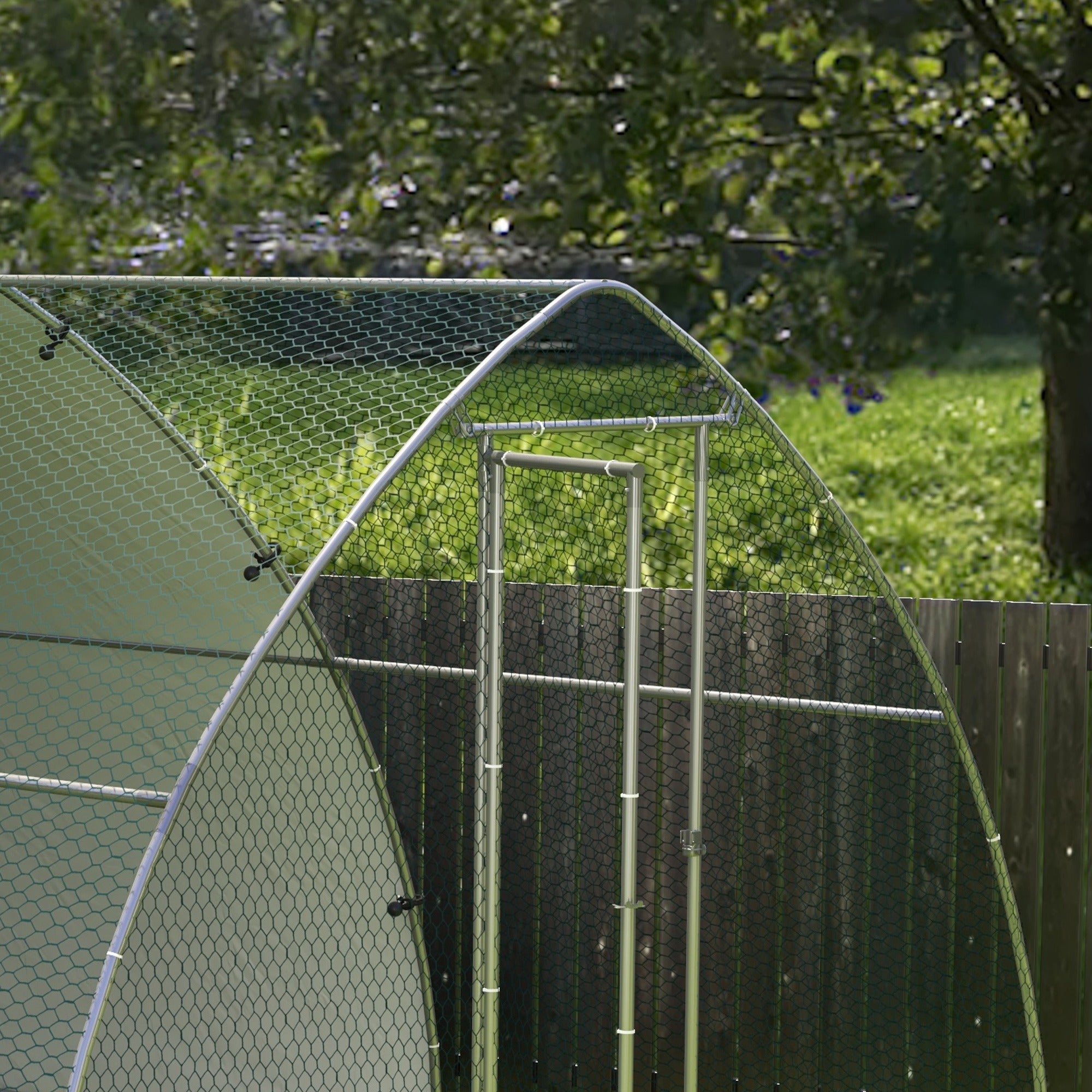 PawHut Galvanised Outdoor Chicken Coop, with Cover, for 8-12 Chickens, Hens, Ducks, Rabbits, 3 x 3.8 x 2.2m - Silver Tone - North Peak Garden Furniture