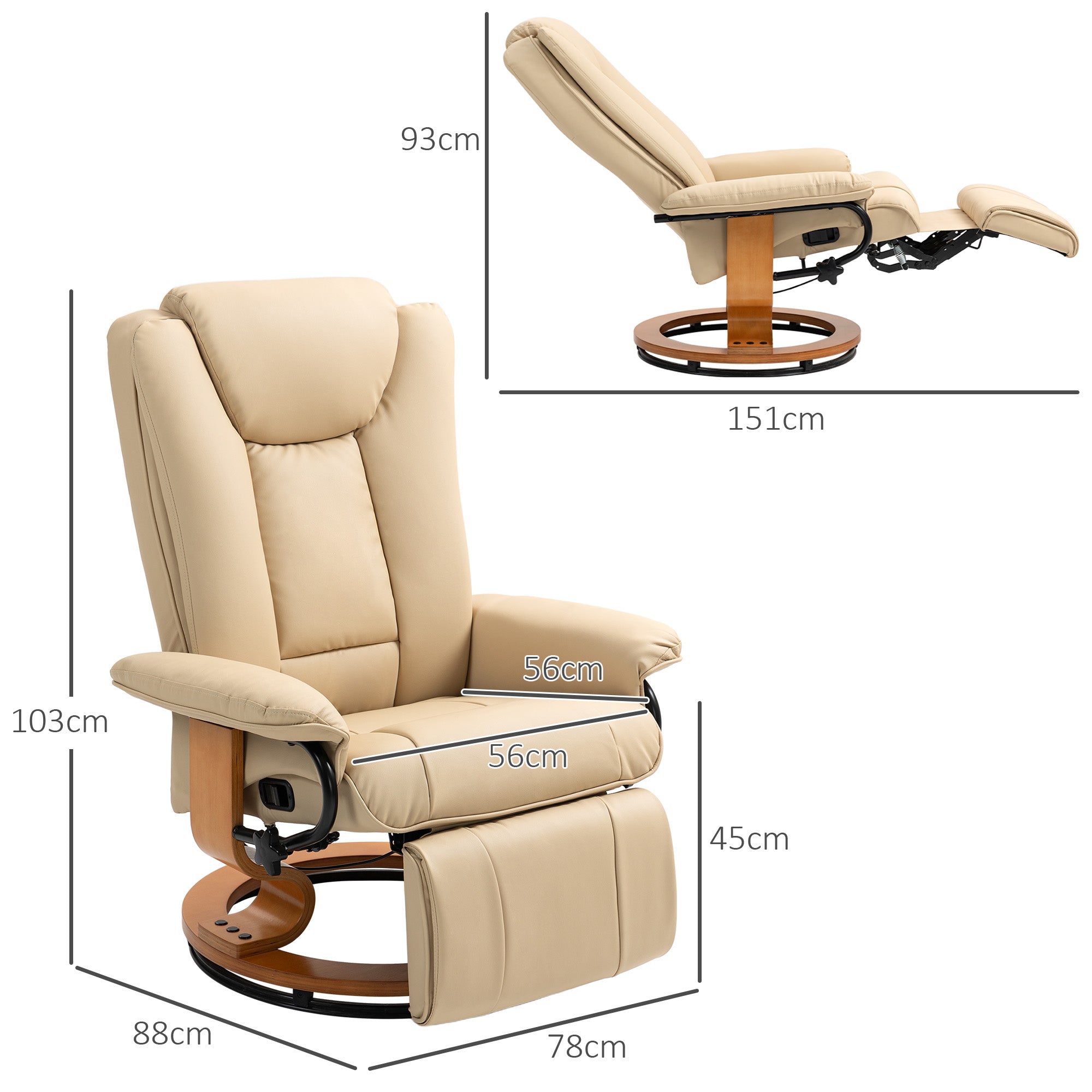 HOMCOM Faux Leather Recliner Chair - Beige - North Peak Garden Furniture