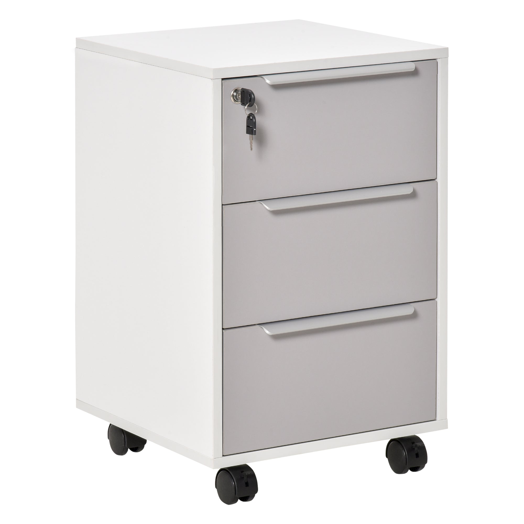 HOMCOM 3-Drawer Locking File Cabinet Mobile Chest of Drawers Side Table on Wheels for Home Office, Bedroom and Living room