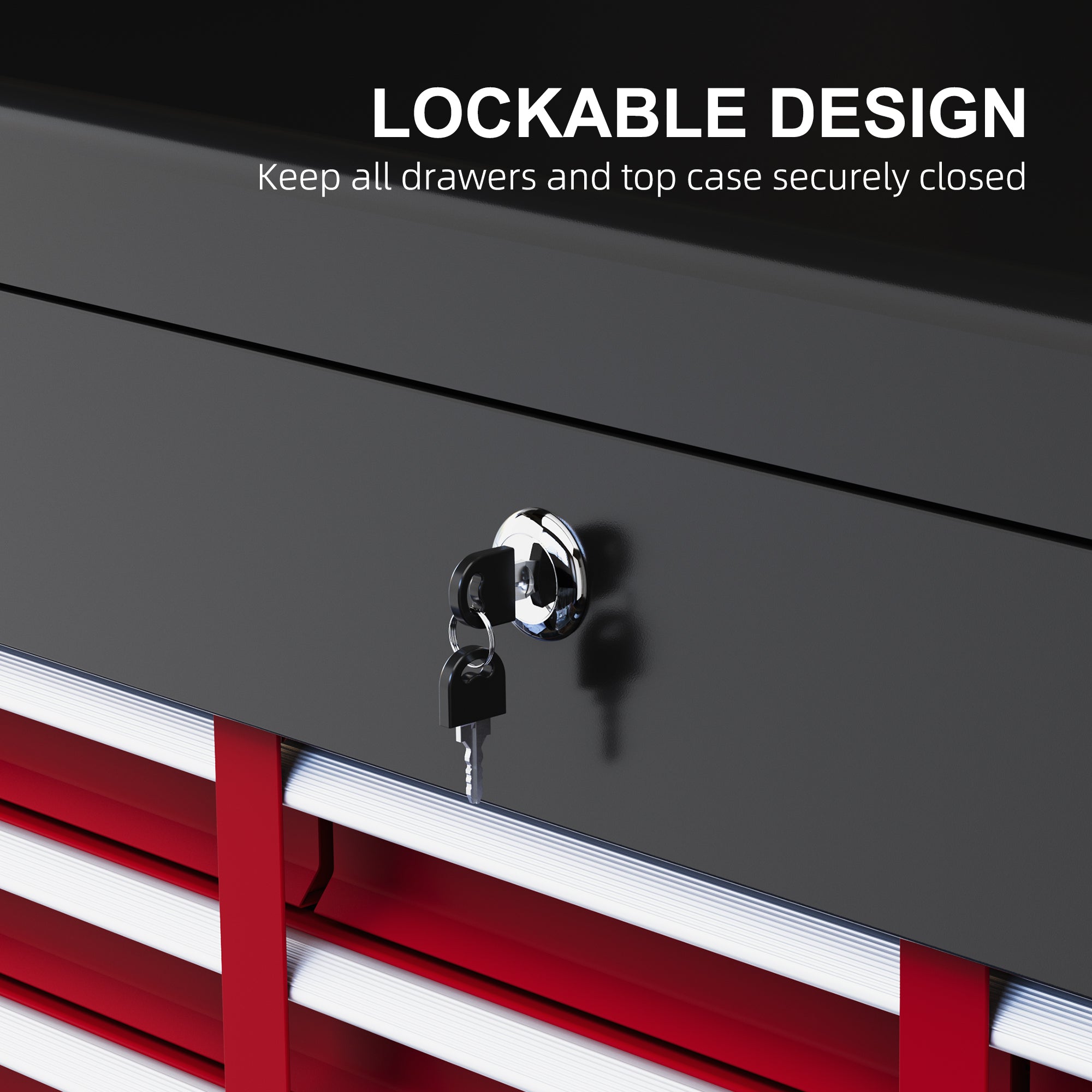 HOMCOM Steel Six Drawer Tool Storage Carry Chest, with Lock and Keys - Red - North Peak Garden Furniture