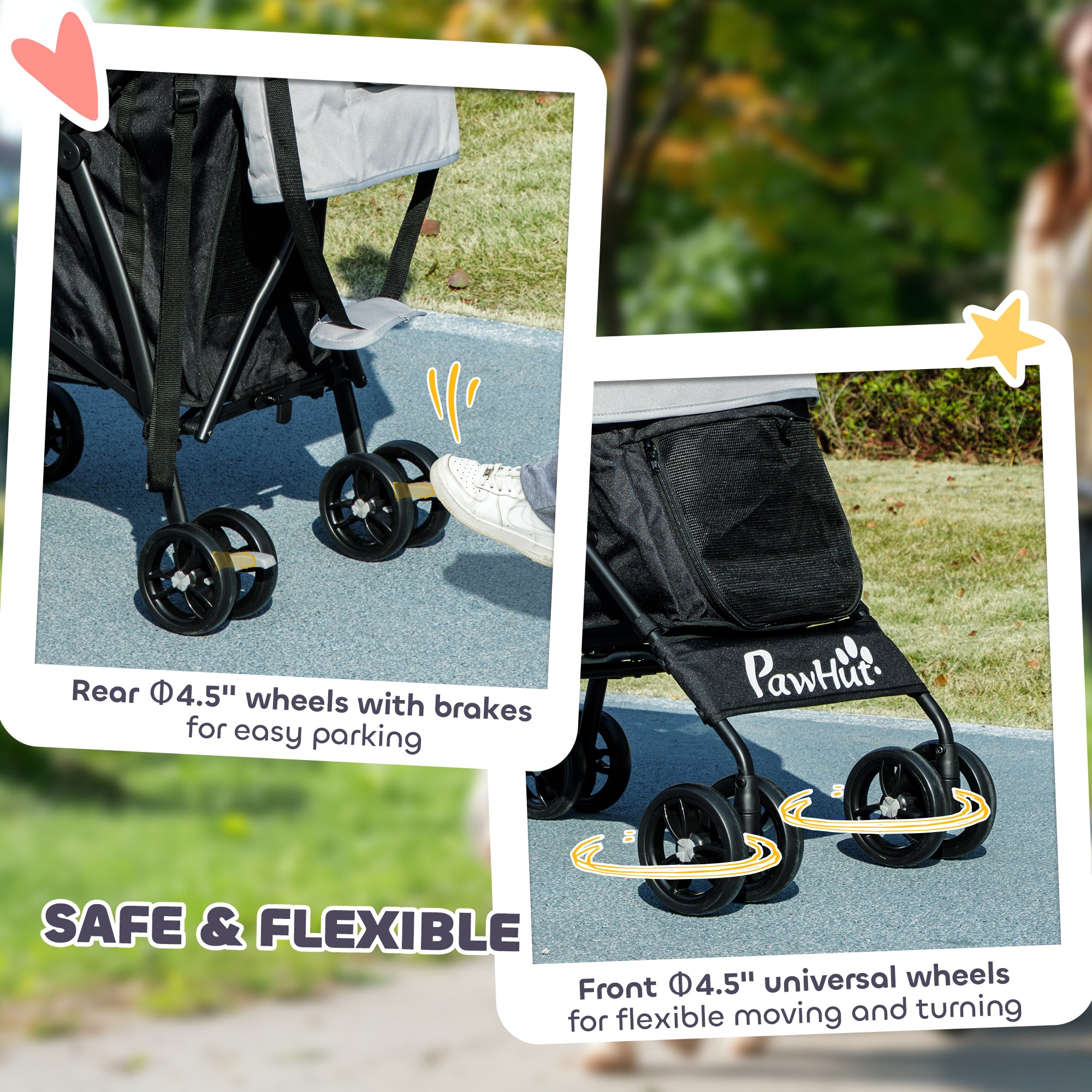 PawHut Umbrella Structure Dog Stroller, Lightweight & Portable Dog Pram w/ Shoulder Strap, Storage Bag & Cup Holder, Light Grey - North Peak Garden Furniture