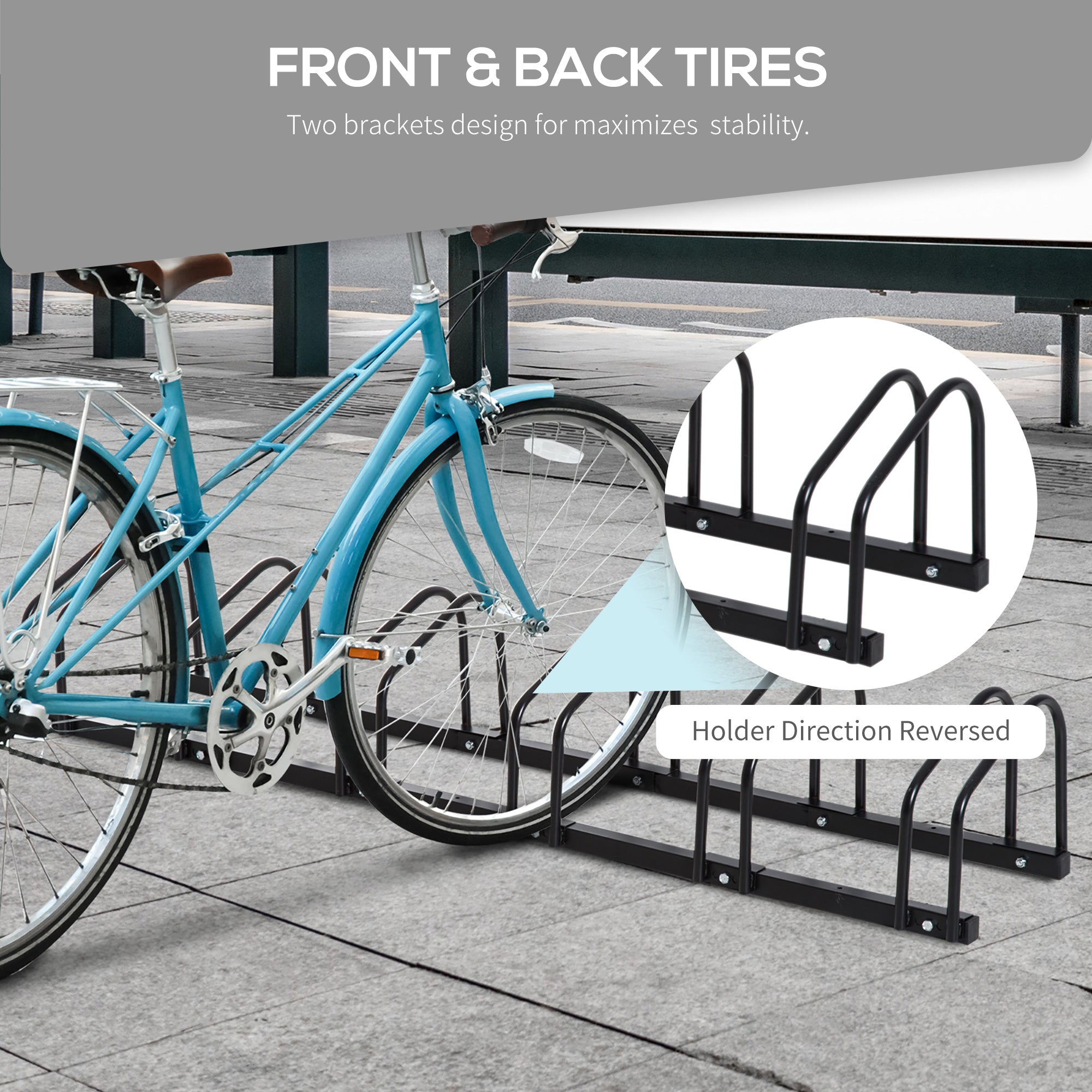 HOMCOM Bike Stand Parking Rack Floor or Wall Mount Bicycle Cycle Storage Locking Stand 179L x 33W x 27H (6 Racks, Black) - North Peak Garden Furniture