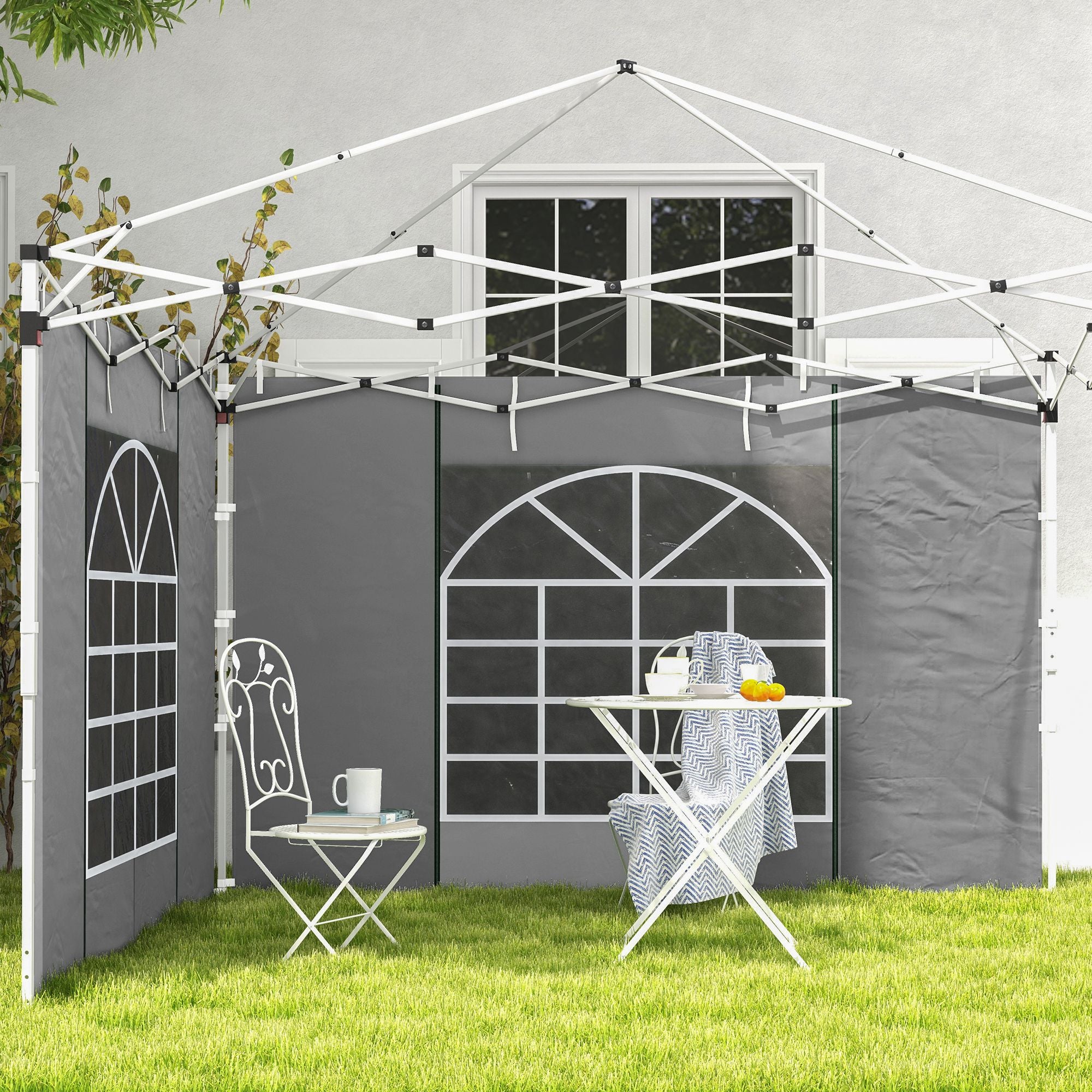 Outsunny Gazebo Side Panels, 2 Pack Sides Replacement, for 3x3(m) or 3x6m Pop Up Gazebo, with Windows and Doors, Light Grey - North Peak Garden Furniture