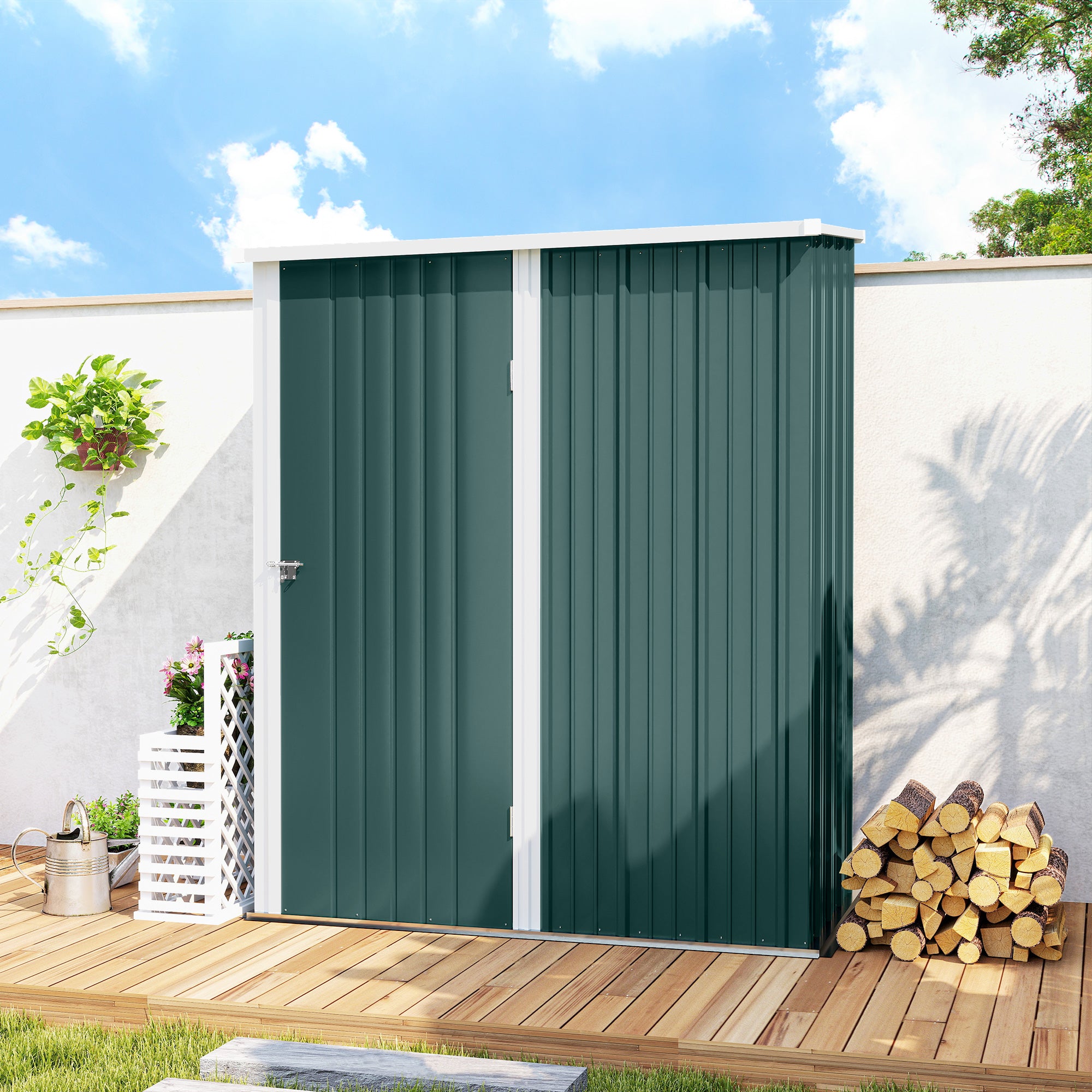 Outsunny Outdoor Storage Shed, Garden Metal Storage Shed w/ Single Door for Garden, Patio, 5.3ft x 3.1ft, Green