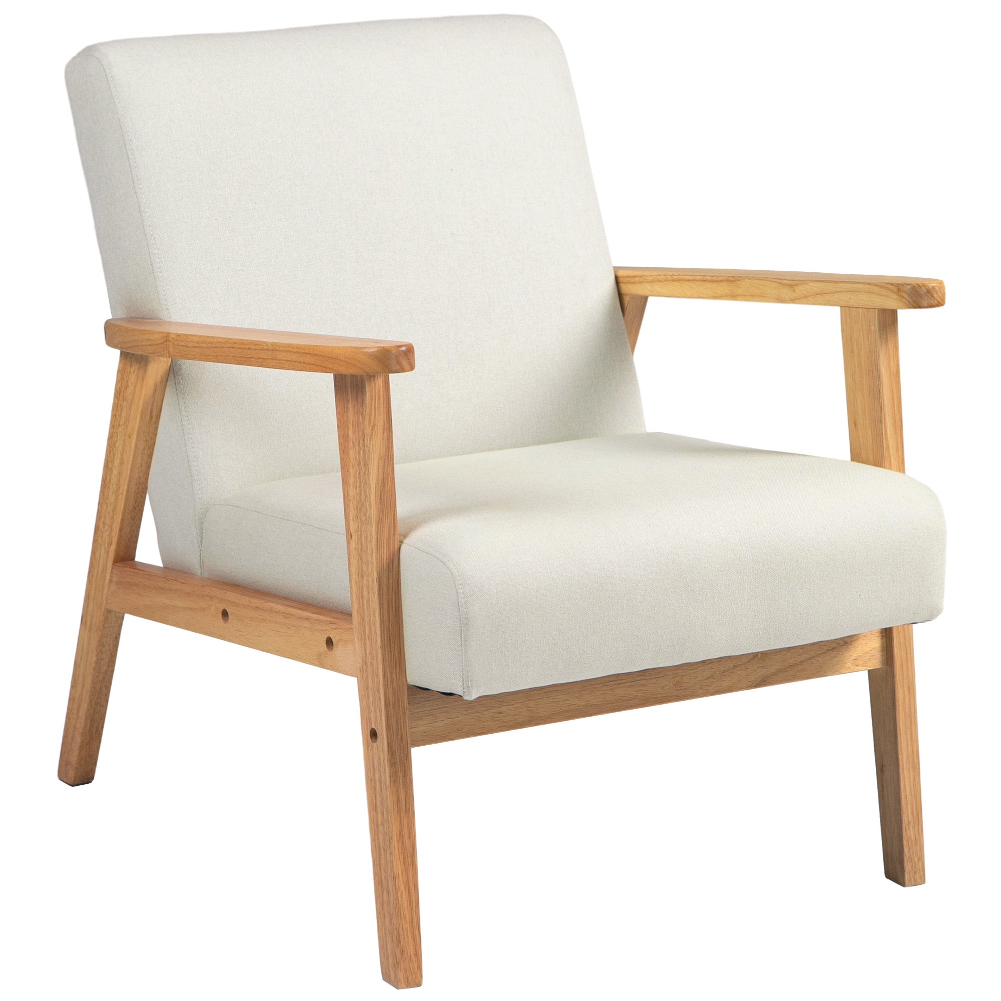 HOMCOM Fabric Accent Chair for Living Room, Arm Chair with Rubber Wood Frame and Padded Cushion, Cream White - North Peak Garden Furniture